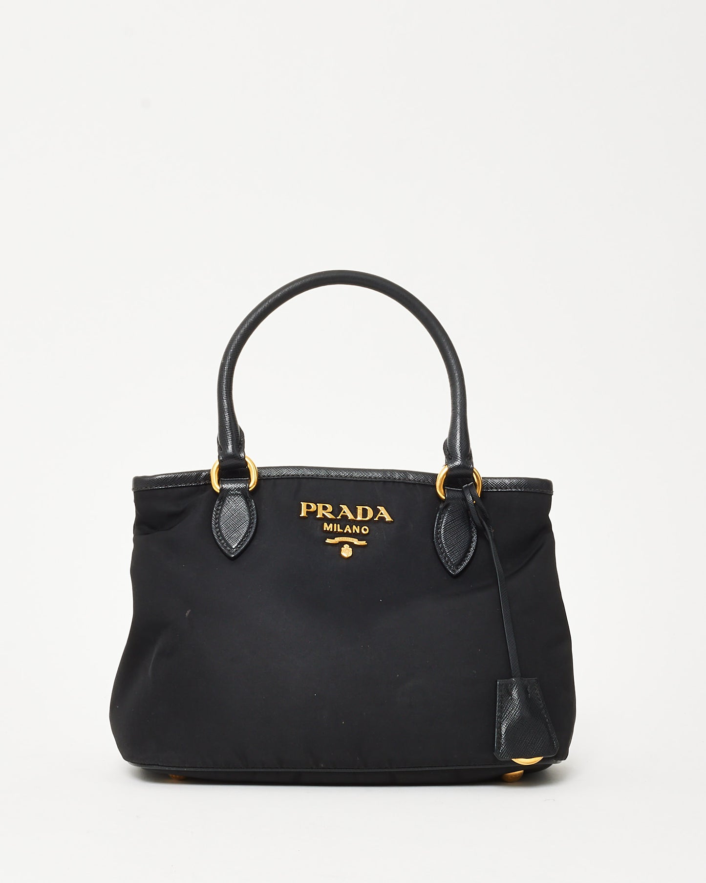 Prada Black Saffiano-Trimmed Tessuto Nylon Logo Top Handle 2Way Bag