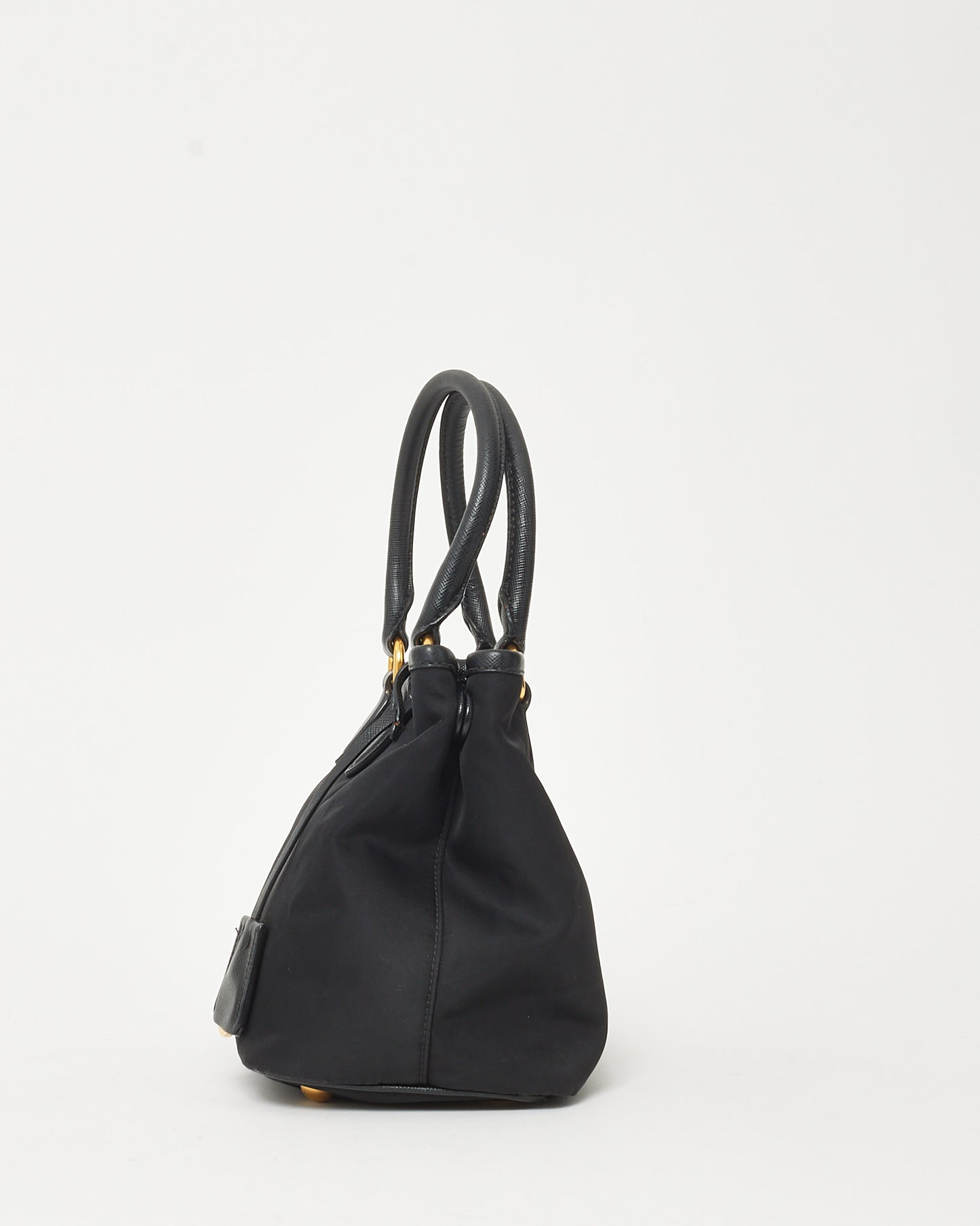 Prada Black Saffiano-Trimmed Tessuto Nylon Logo Top Handle 2Way Bag