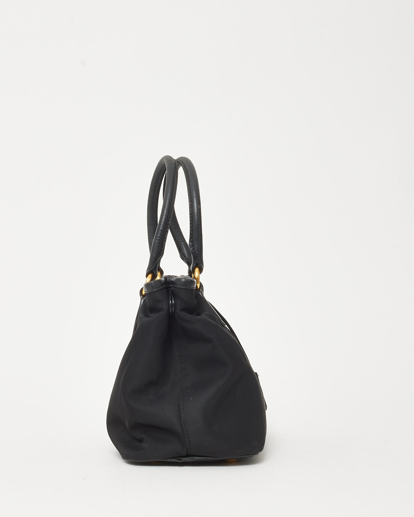 Prada Black Saffiano-Trimmed Tessuto Nylon Logo Top Handle 2Way Bag