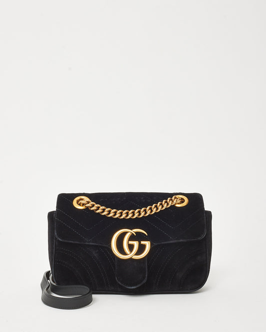 Gucci Black Matelassé Velvet Small GG Marmont Shoulder Bag