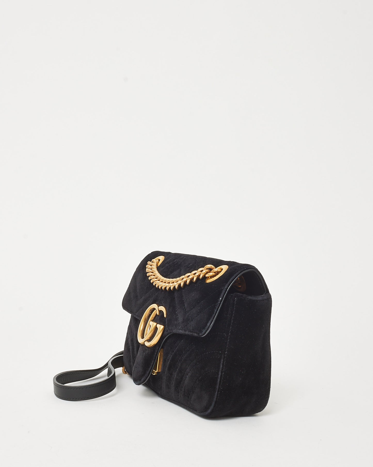 Gucci Black Matelassé Velvet Small GG Marmont Shoulder Bag