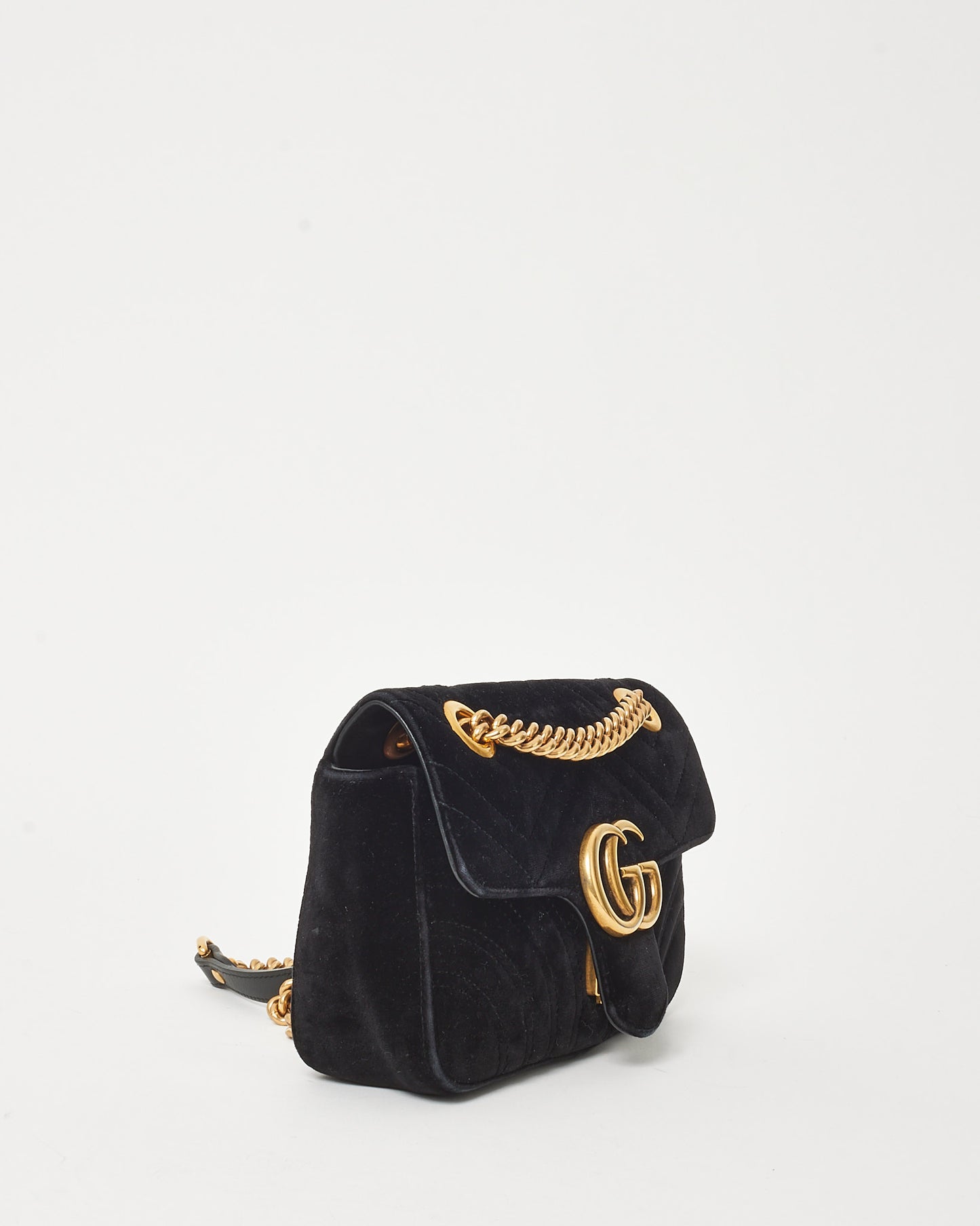 Gucci Black Matelassé Velvet Small GG Marmont Shoulder Bag