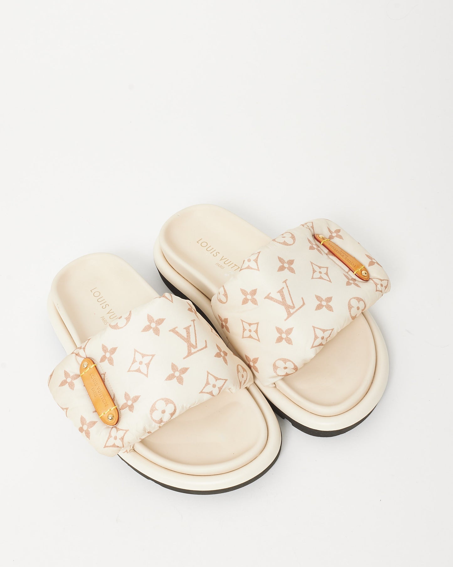 Louis Vuitton White and Beige Monogram Pool Pillow Flat Comfort Mule - 38