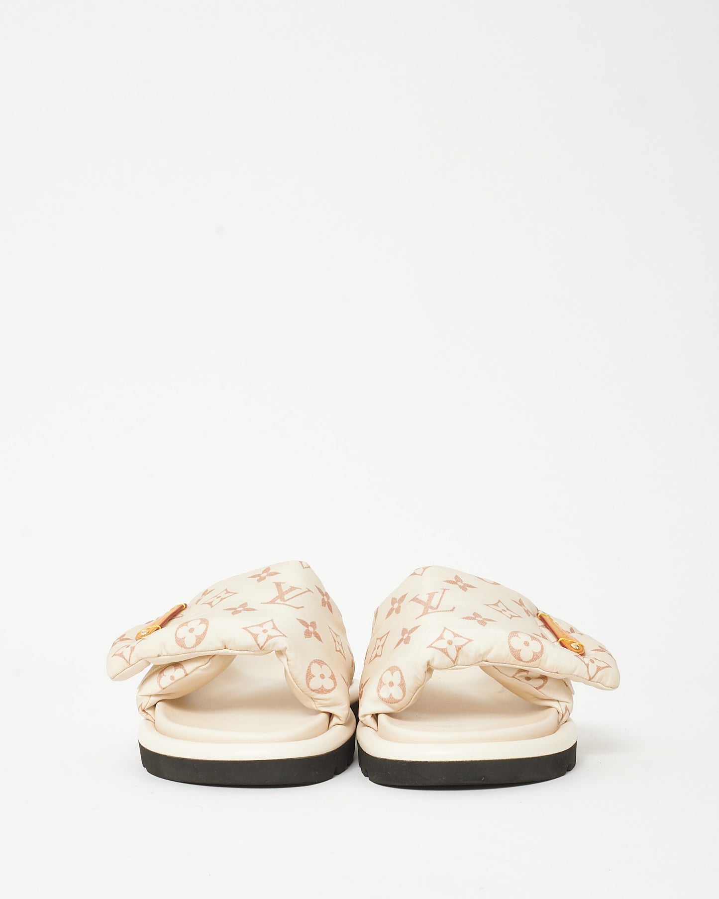 Louis Vuitton White and Beige Monogram Pool Pillow Flat Comfort Mule - 38