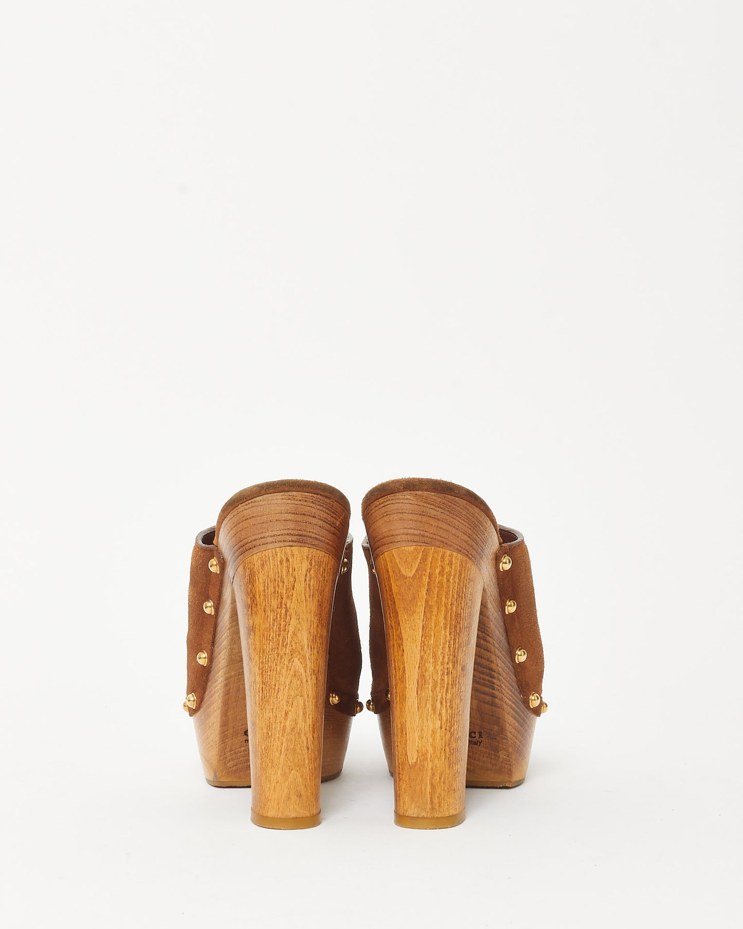 Gucci Tan Suede Studded Joplin Platform Clog Heels - 38