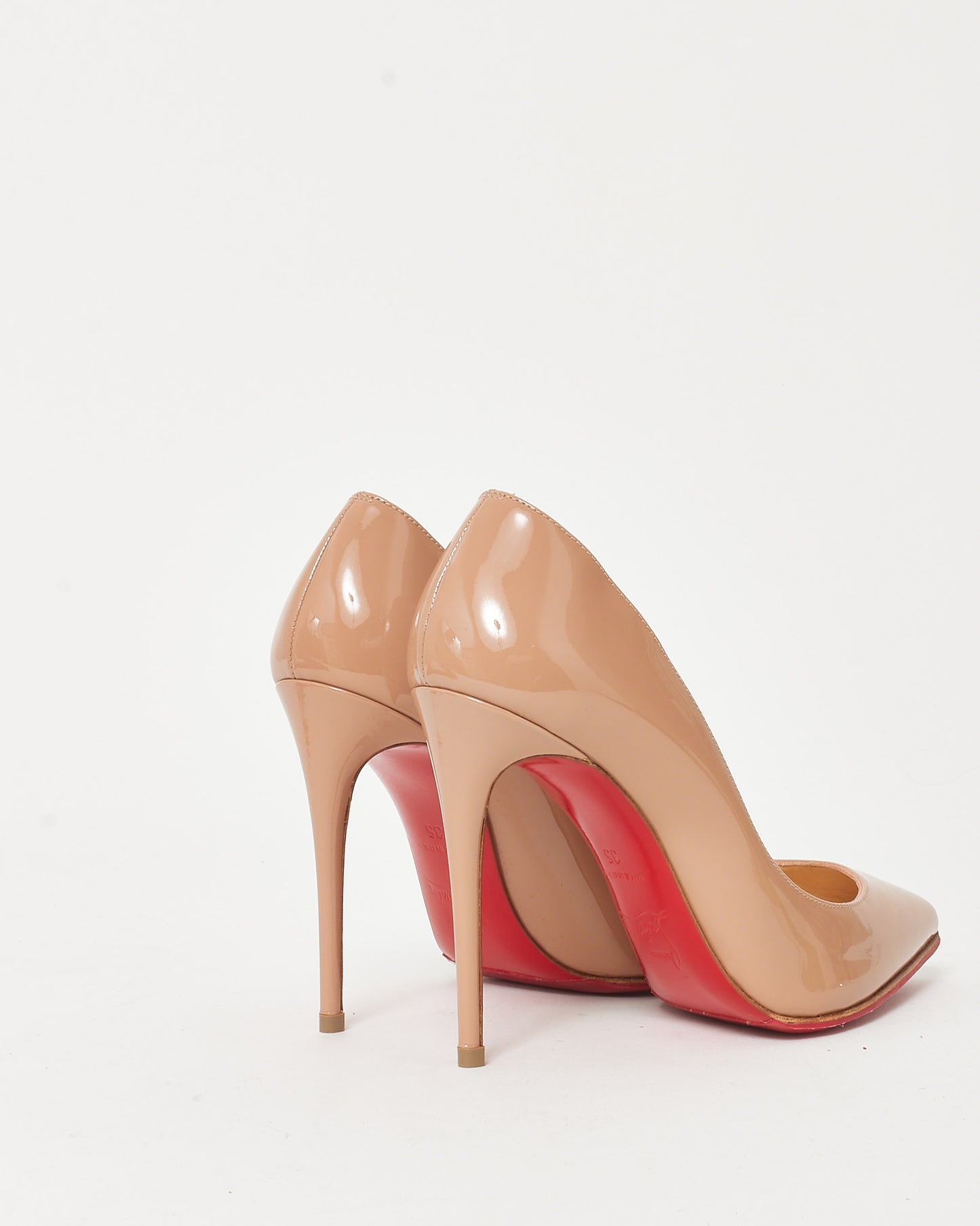 Christian Louboutin Beige Patent Leather Pigalle Follies 100mm Pumps - 35