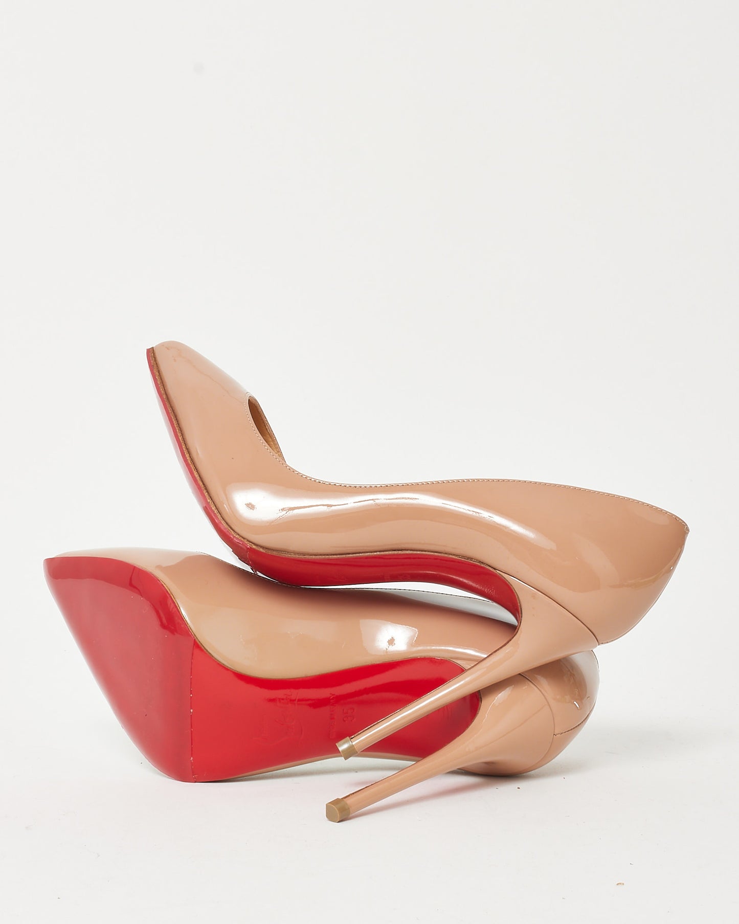 Christian Louboutin Beige Patent Leather Pigalle Follies 100mm Pumps - 35