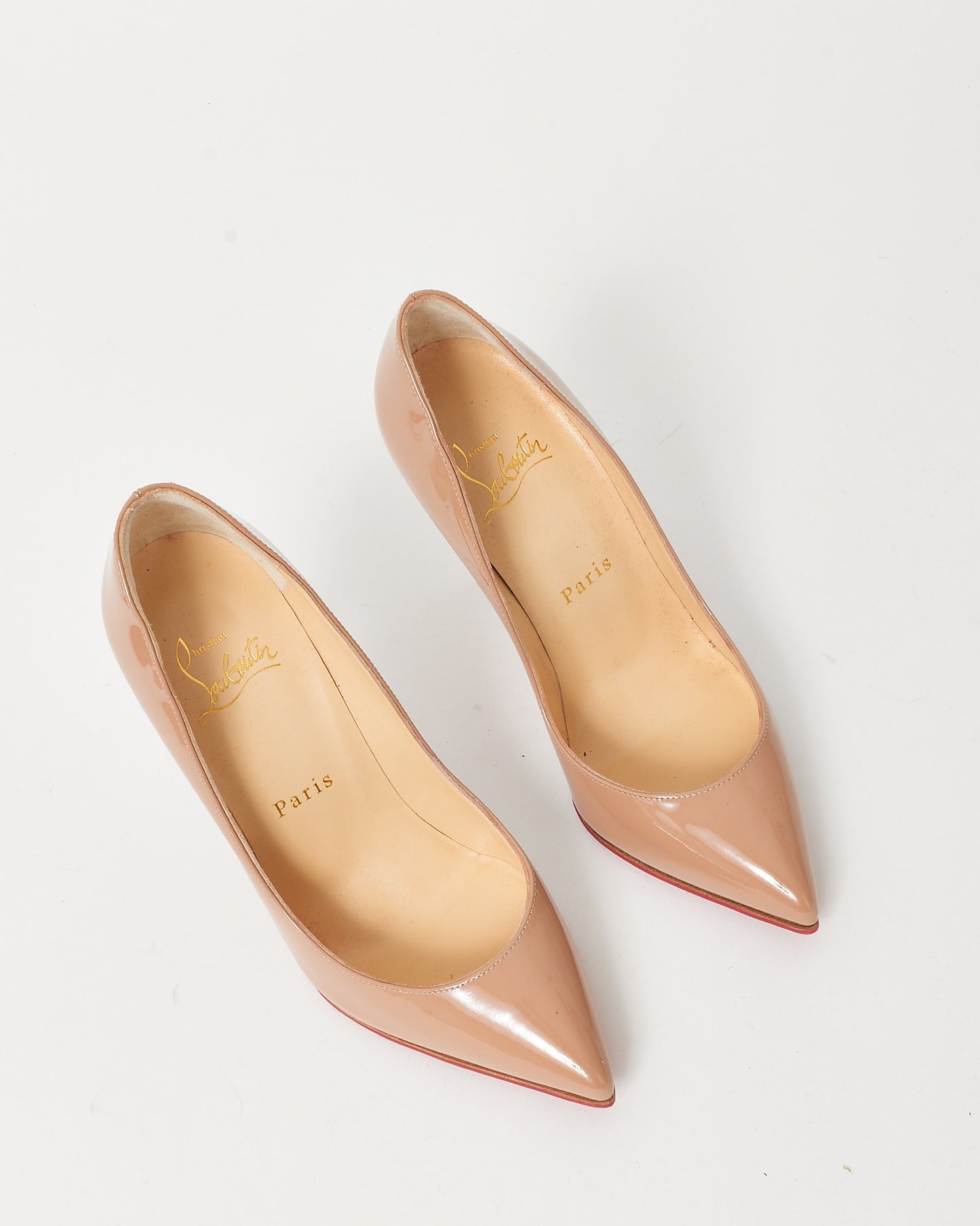 Christian Louboutin Beige Patent Leather Pigalle Follies 100mm Pumps - 35