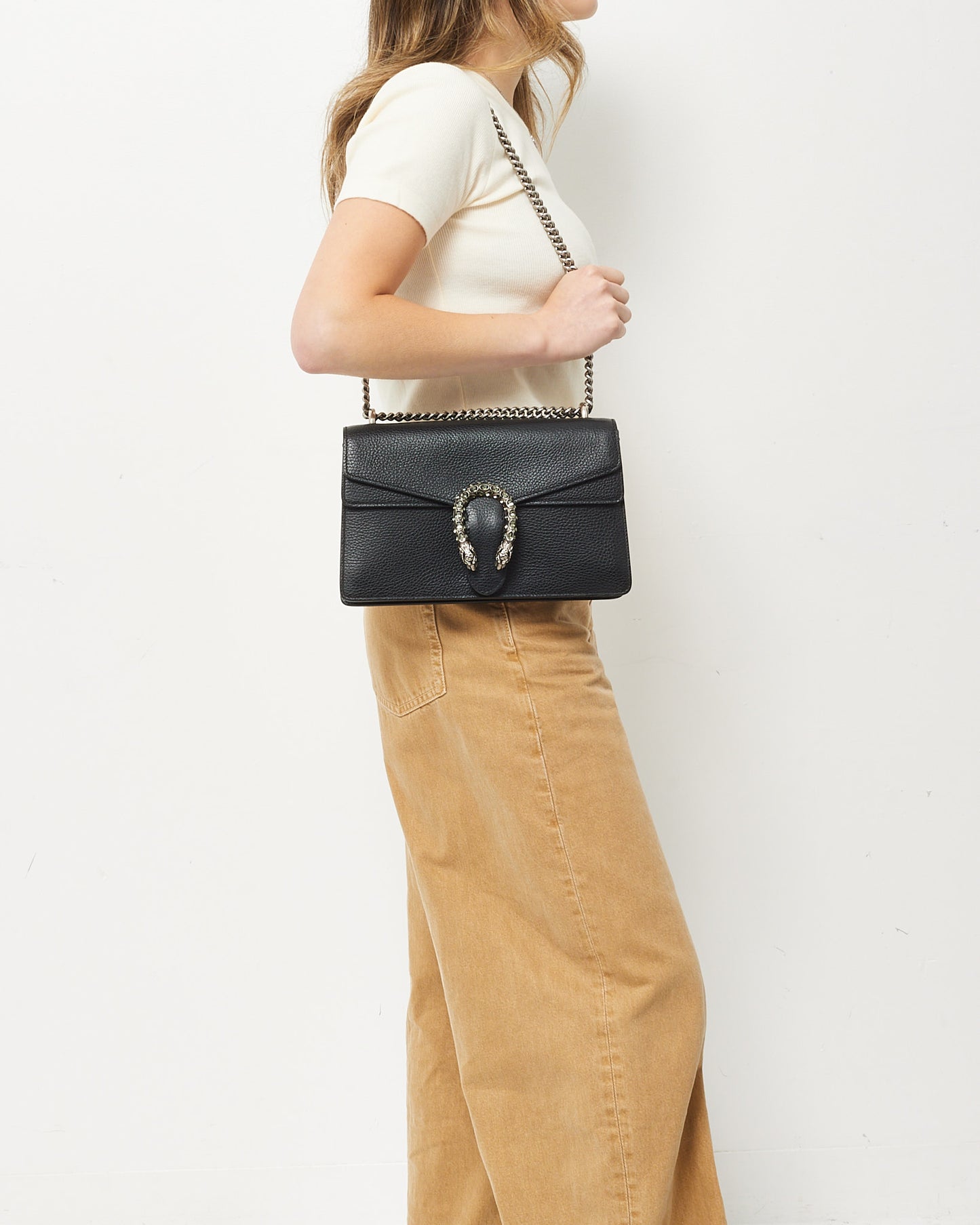 Gucci Black Pebbled Calfskin Leather Small Dionysus Shoulder Bag