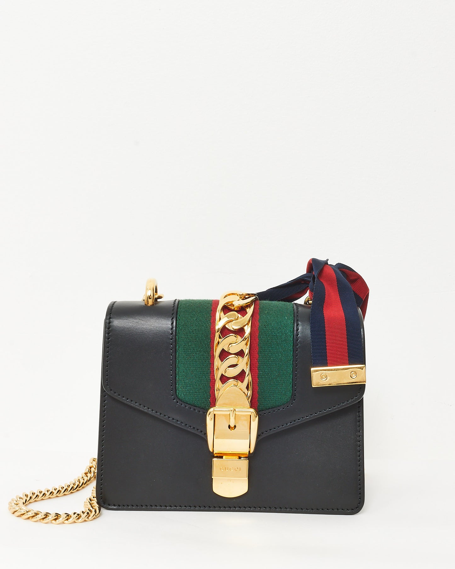 Gucci Black Calfskin Leather Mini Sylvie Chain Shoulder Bag