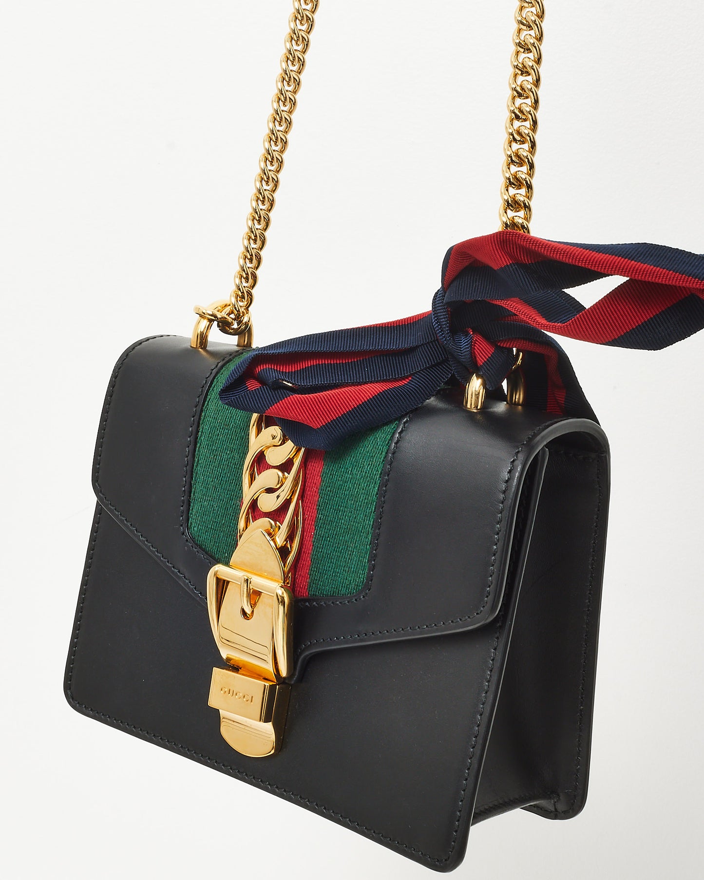 Gucci Black Calfskin Leather Mini Sylvie Chain Shoulder Bag