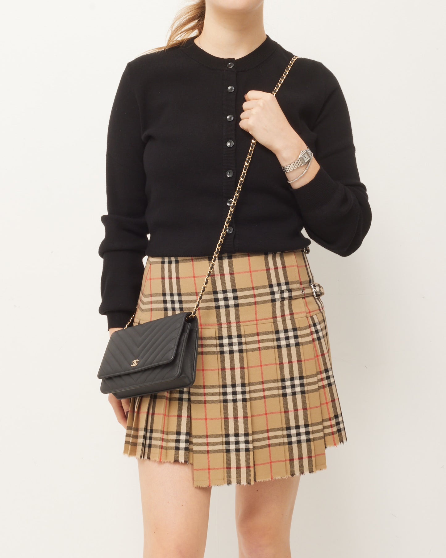 Chanel Black Chevron Caviar Leather WOC Wallet on Chain Crossbody Bag GHW