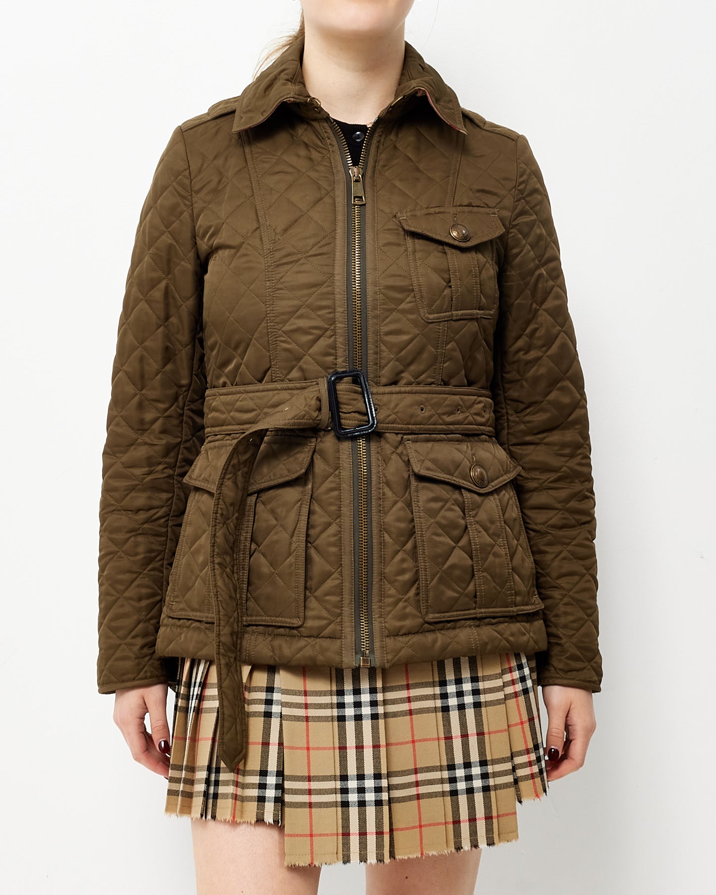 Burberry Green Quilted Belted Field Jacket - S