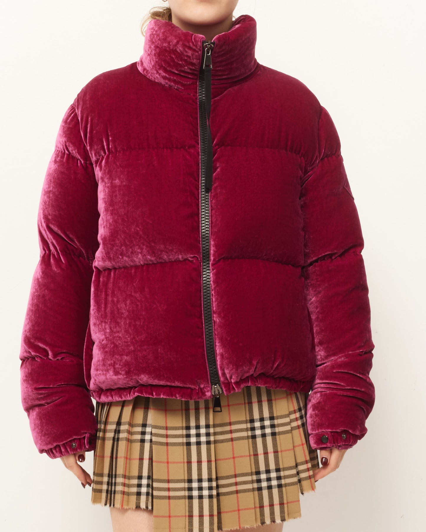 Moncler Fuchsia Pink Rimac Velvet Quilted Down Puffer Jacket - 3