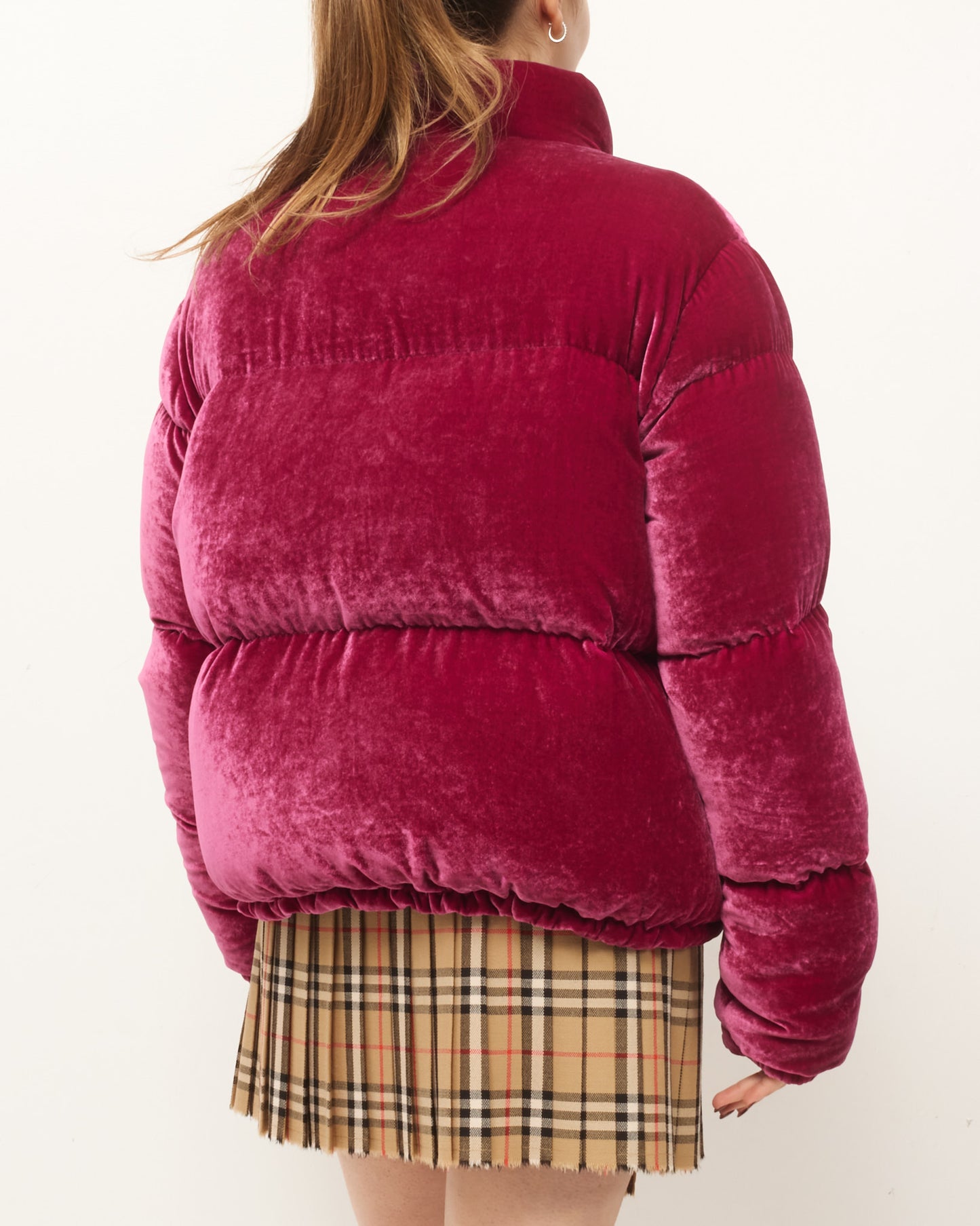 Moncler Fuchsia Pink Rimac Velvet Quilted Down Puffer Jacket - 3