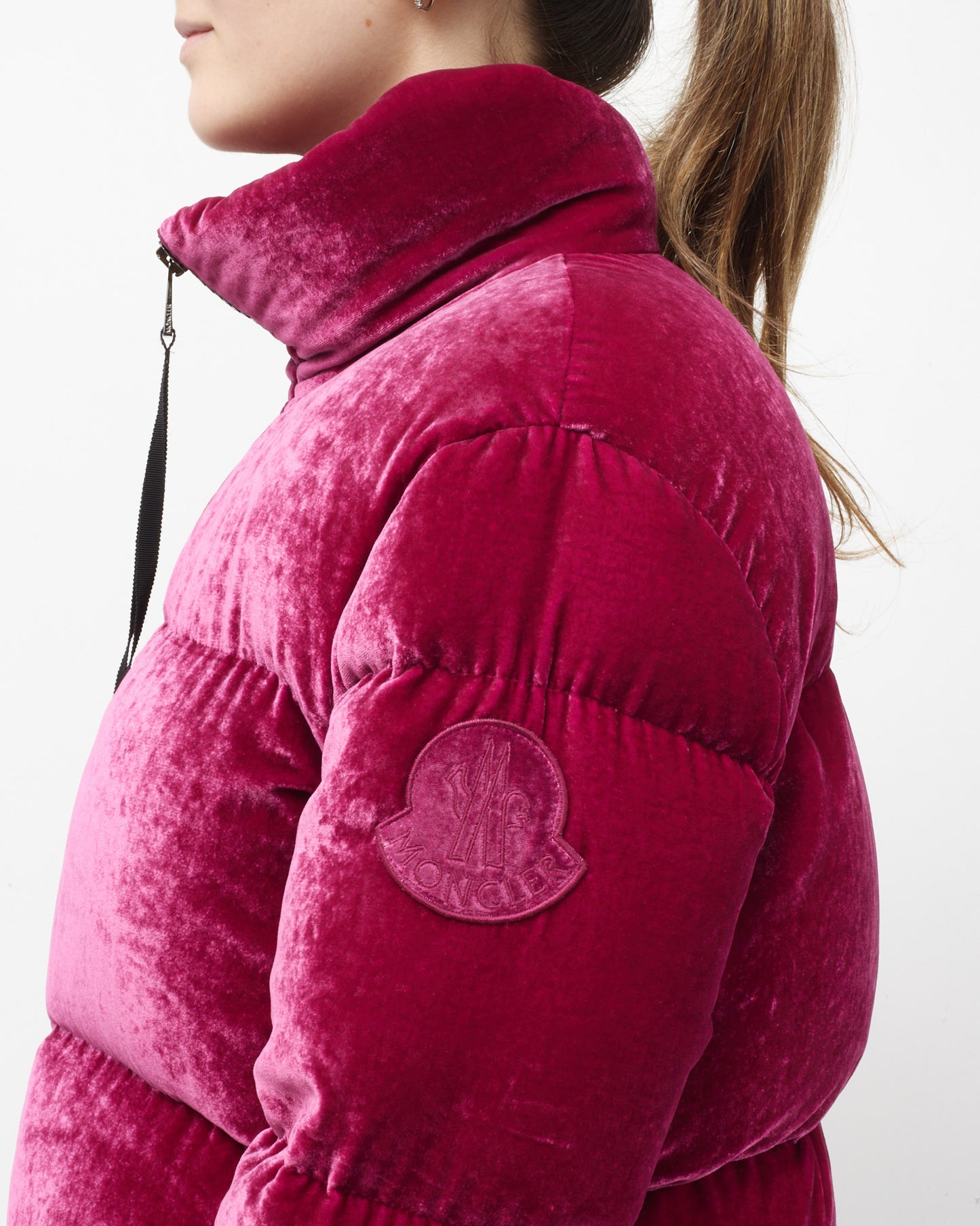 Moncler Fuchsia Pink Rimac Velvet Quilted Down Puffer Jacket - 3