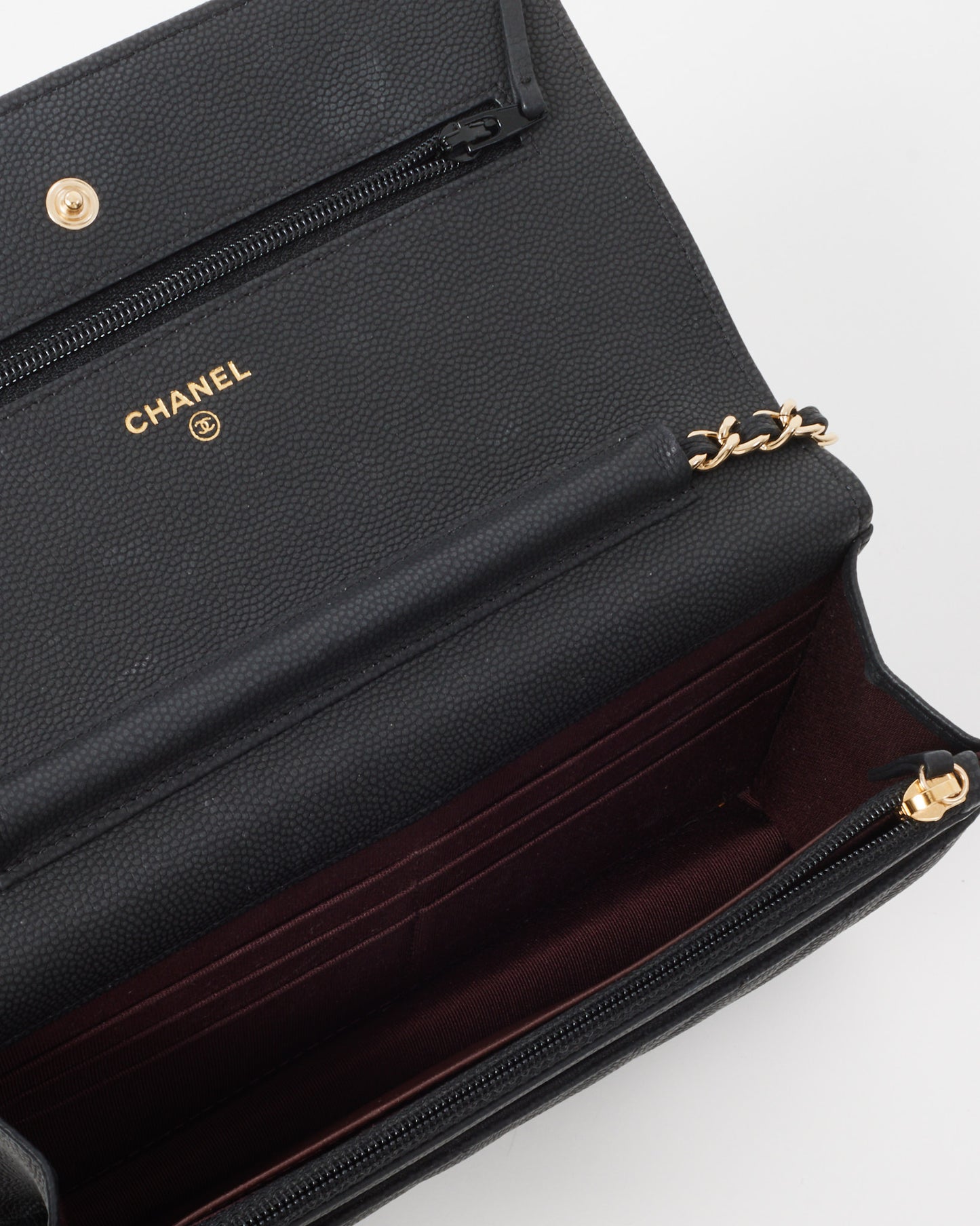 Chanel Black Chevron Caviar Leather WOC Wallet on Chain Crossbody Bag GHW