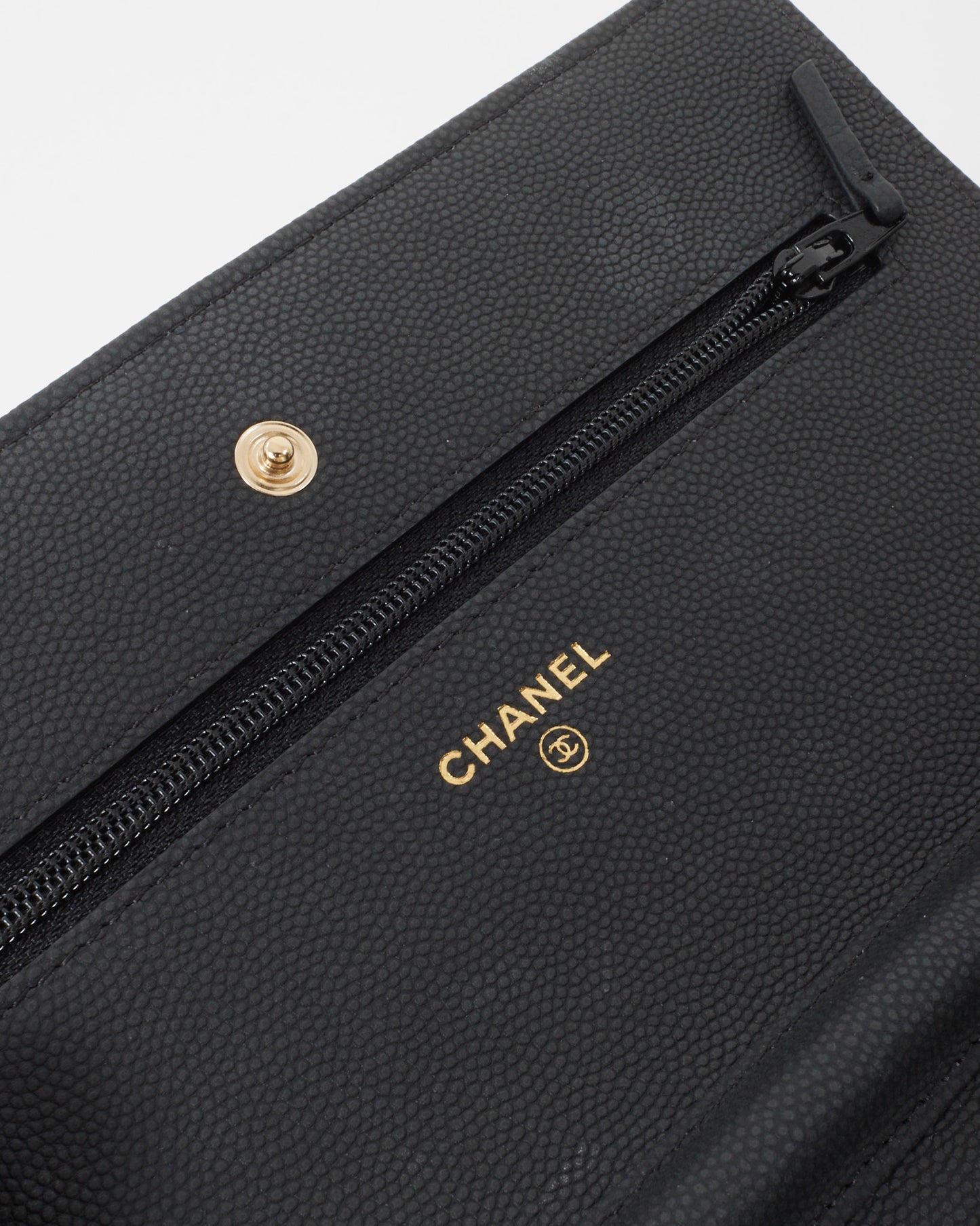 Chanel Black Chevron Caviar Leather WOC Wallet on Chain Crossbody Bag GHW