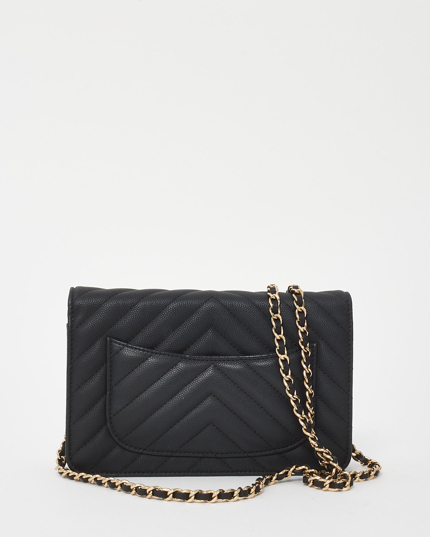 Chanel Black Chevron Caviar Leather WOC Wallet on Chain Crossbody Bag GHW