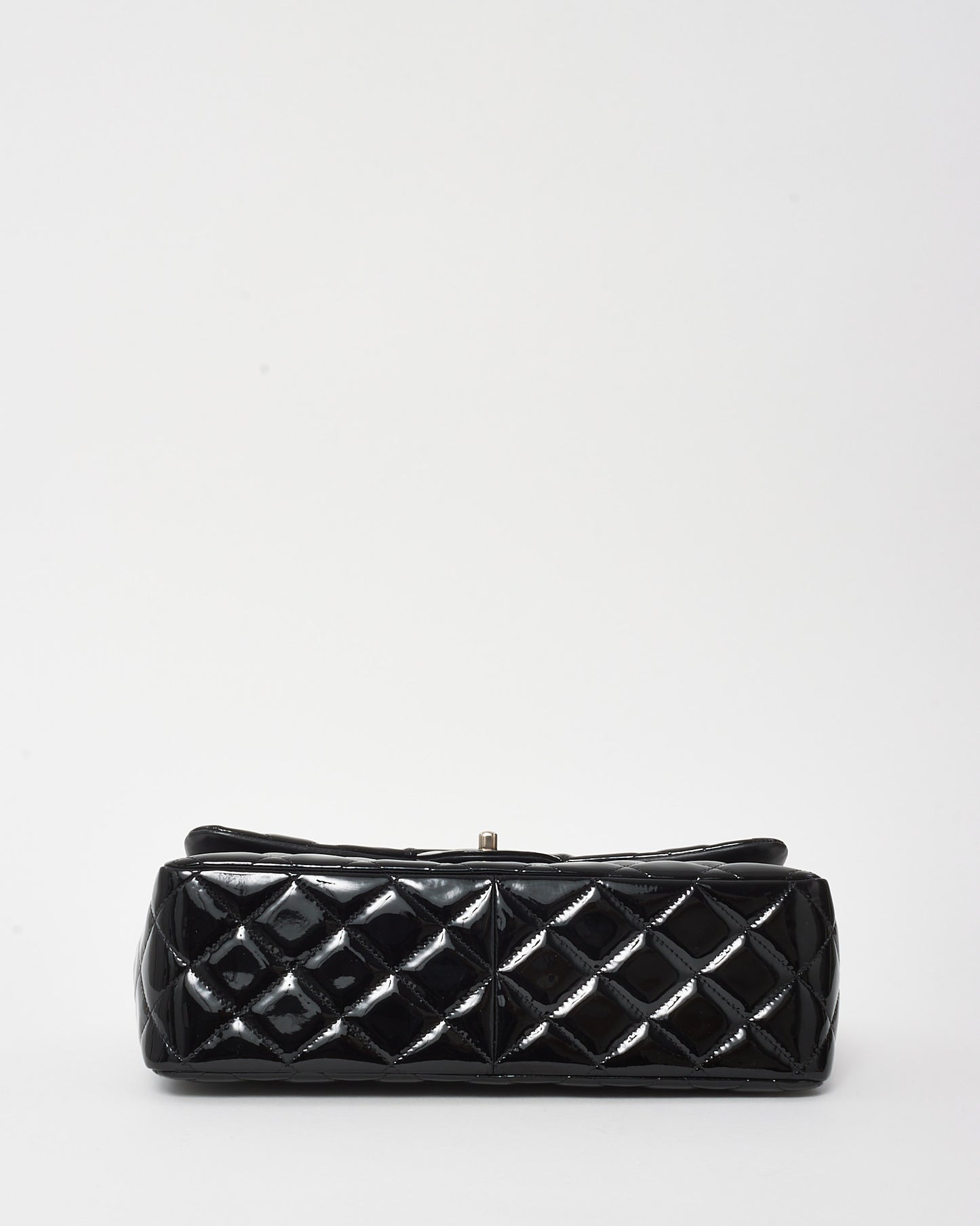Chanel Black Quilted Patent Leather Jumbo Double Flap Bag SHW