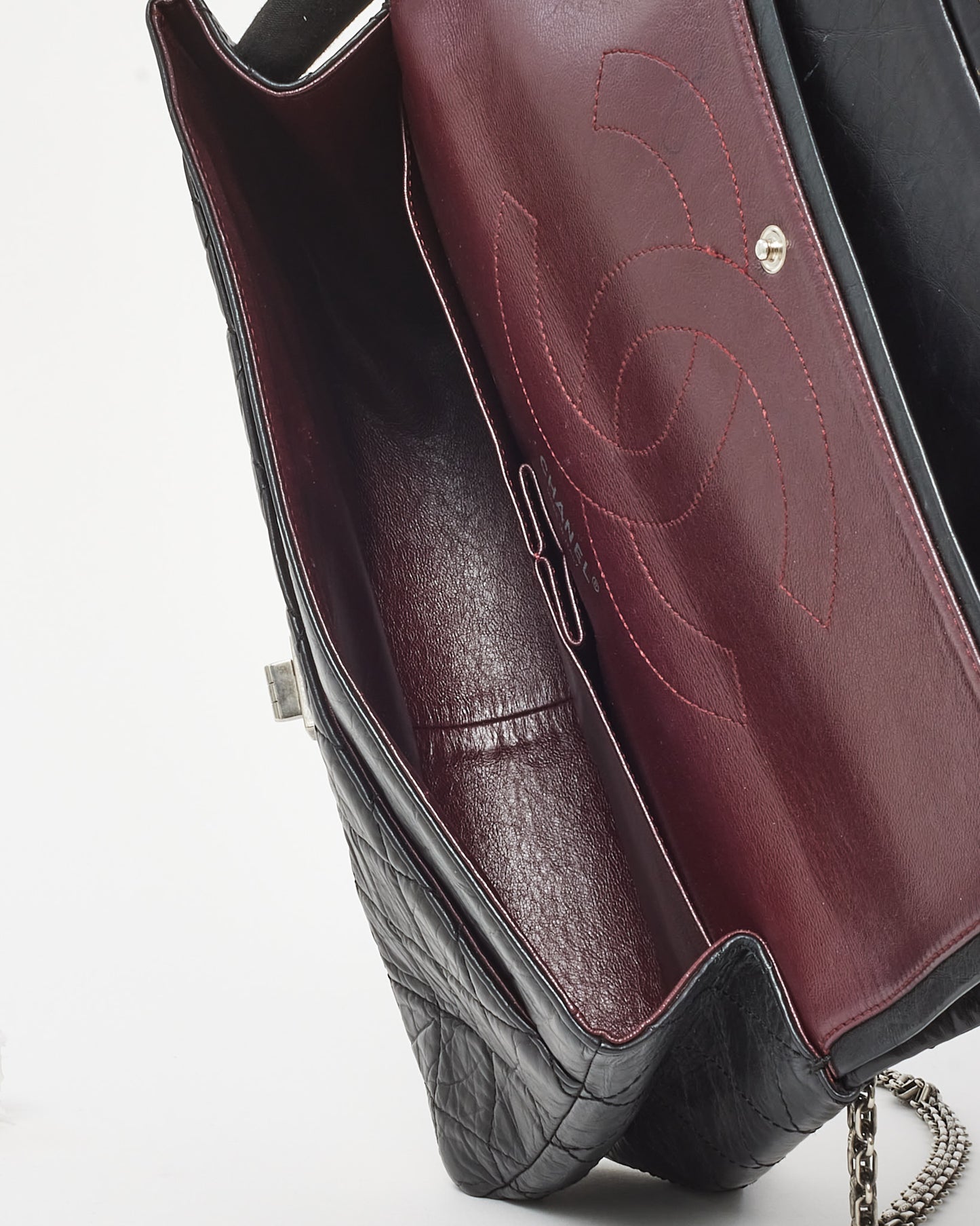 Chanel Black Aged Calfskin Quilted 2.55 Reissue 227 Double Flap Bag SHW