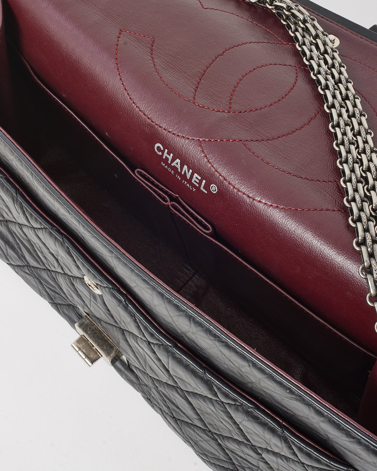 Chanel Black Aged Calfskin Quilted 2.55 Reissue 227 Double Flap Bag SHW