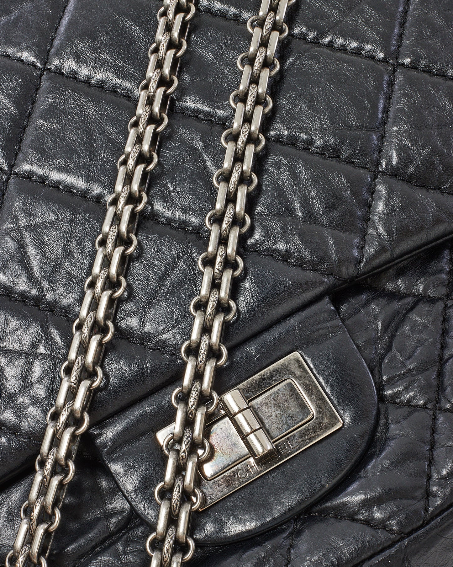 Chanel Black Aged Calfskin Quilted 2.55 Reissue 227 Double Flap Bag SHW