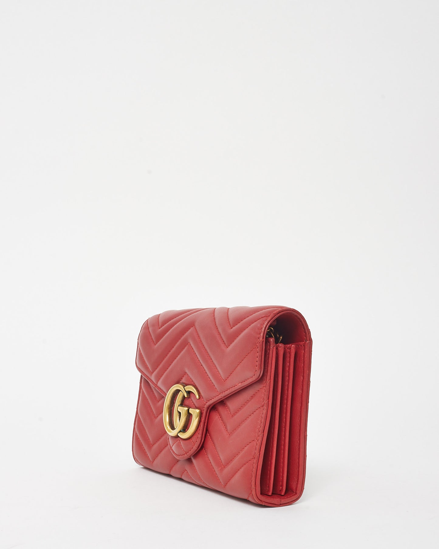 Gucci Red Chevron Leather GG Marmont (WOC) Wallet On Chain Crossbody Bag