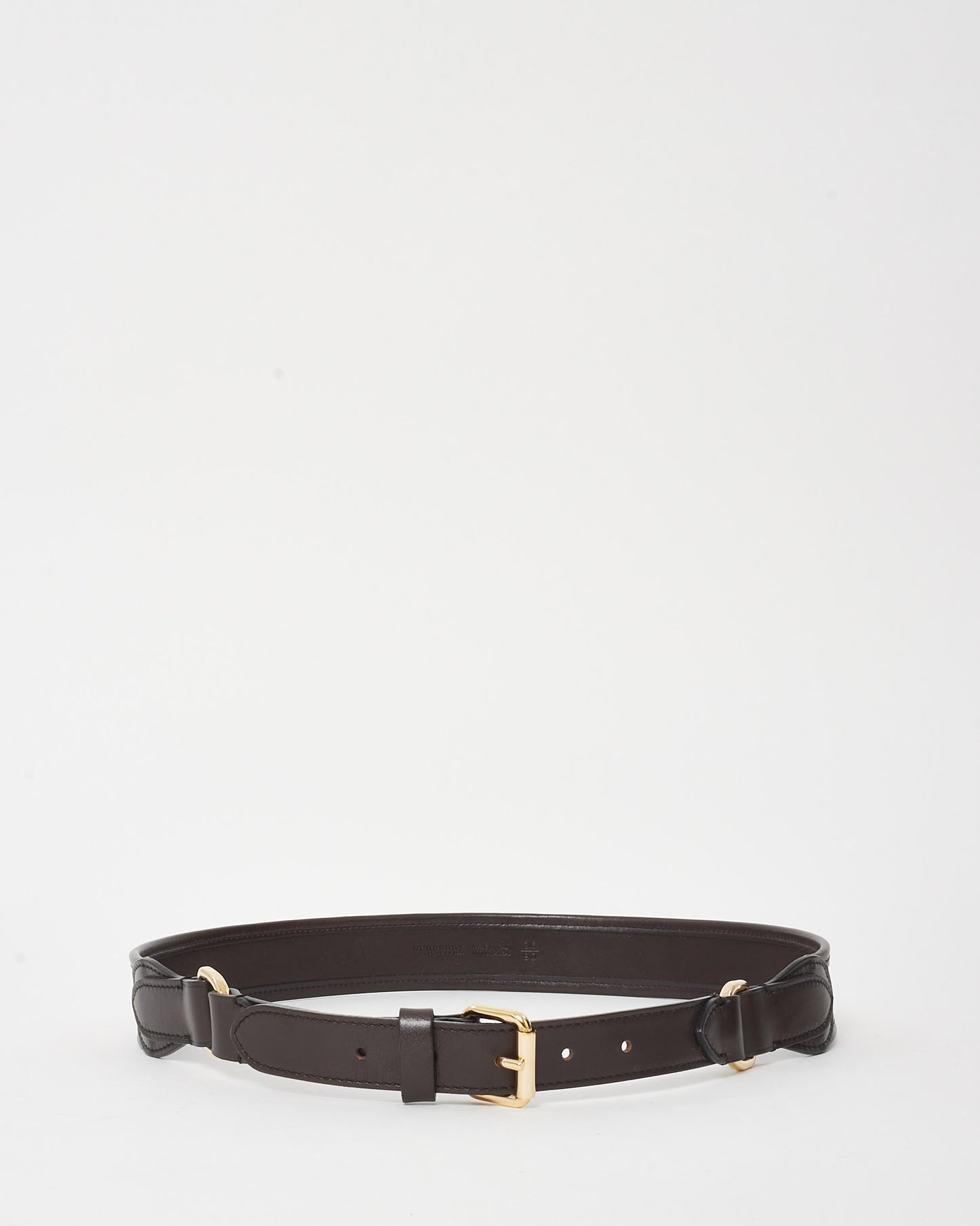 Burberry Brown Trim Beige Haymarket Check Gold Buckle Belt - 90/36