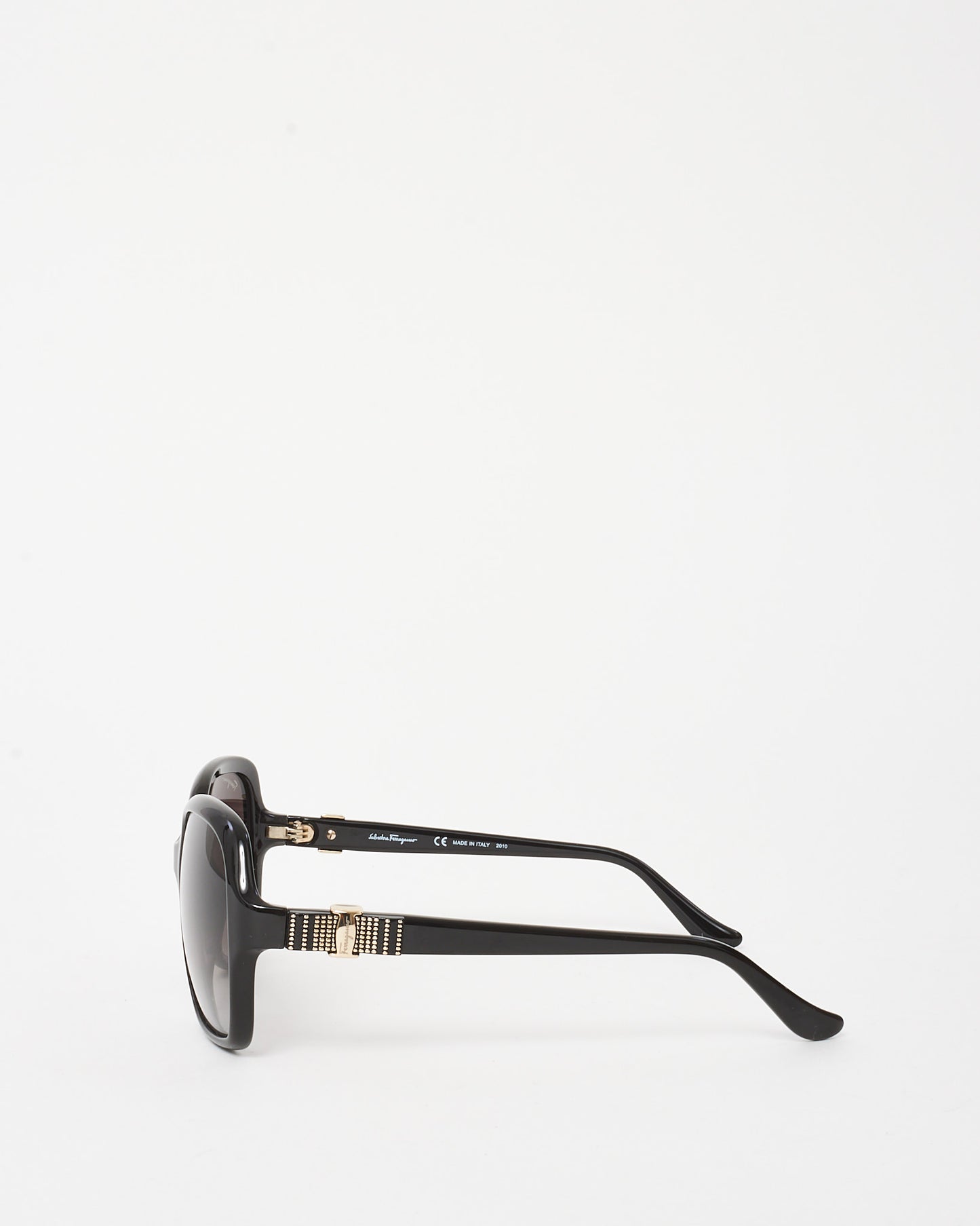 Salvatore Ferragamo Black SF761S Silver Studded Round Oversized Sunglasses