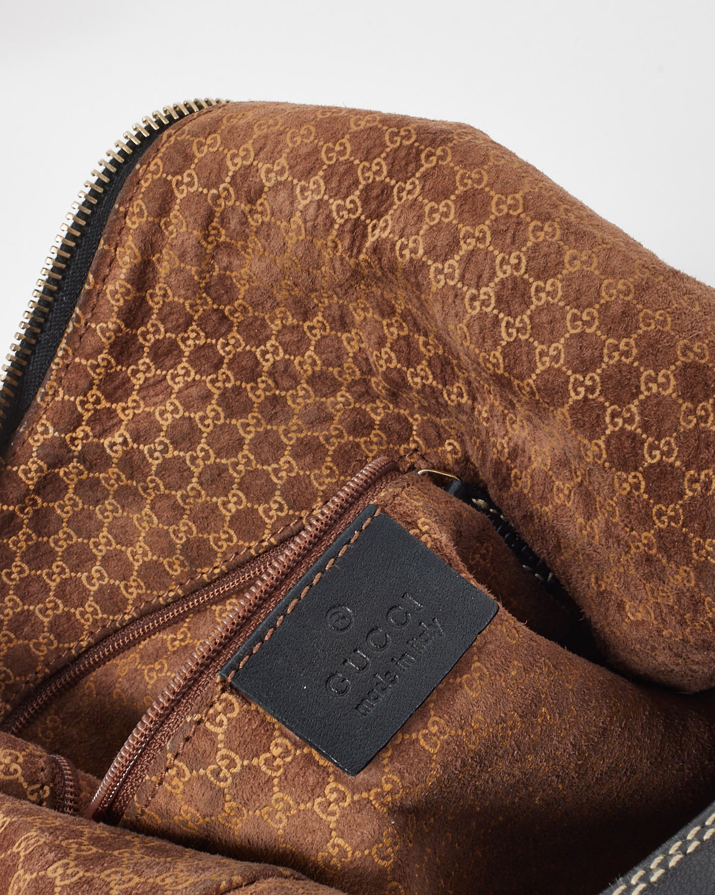 Gucci Vintage Black Leather Zip Hobo Shoulder Bag