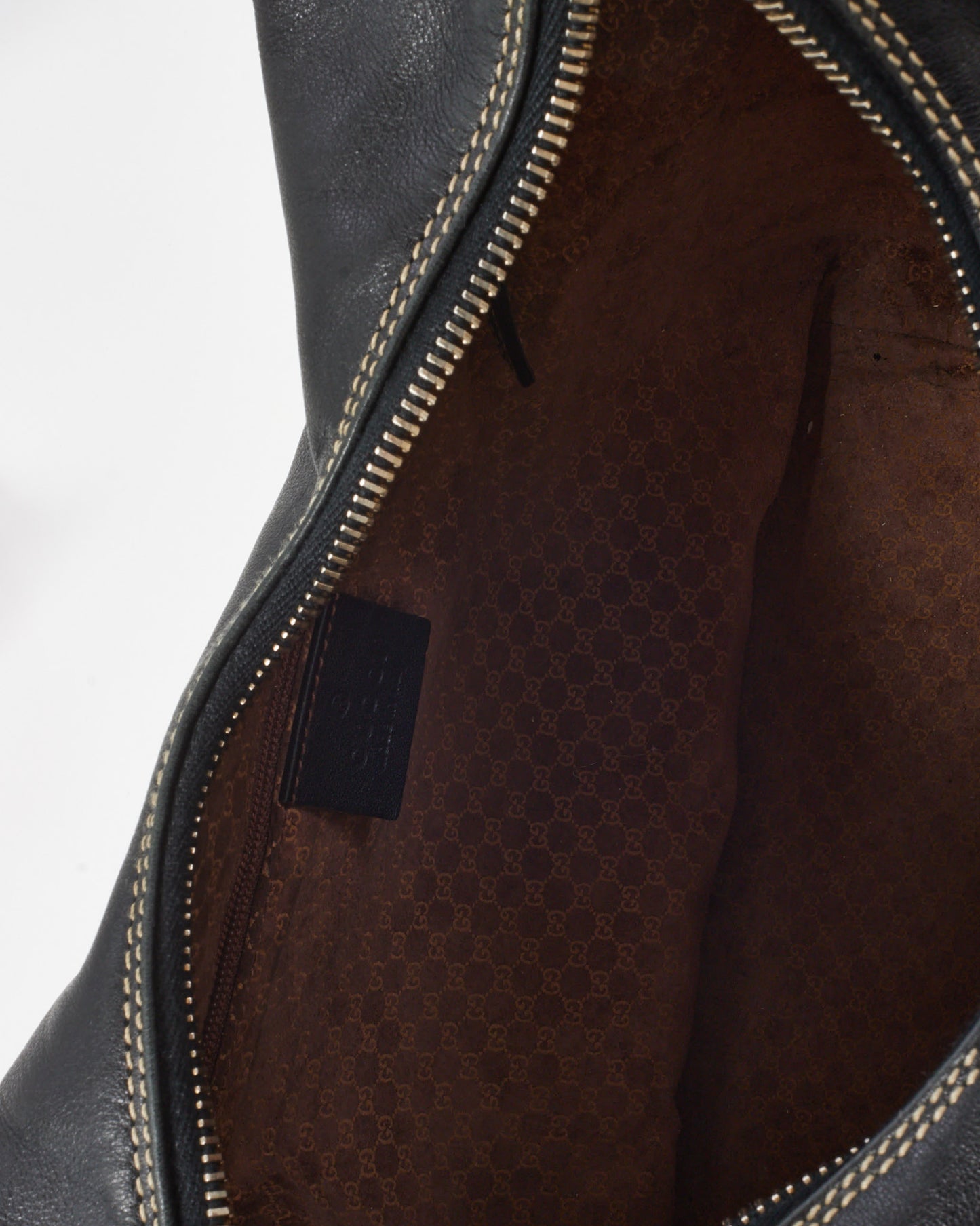 Gucci Vintage Black Leather Zip Hobo Shoulder Bag