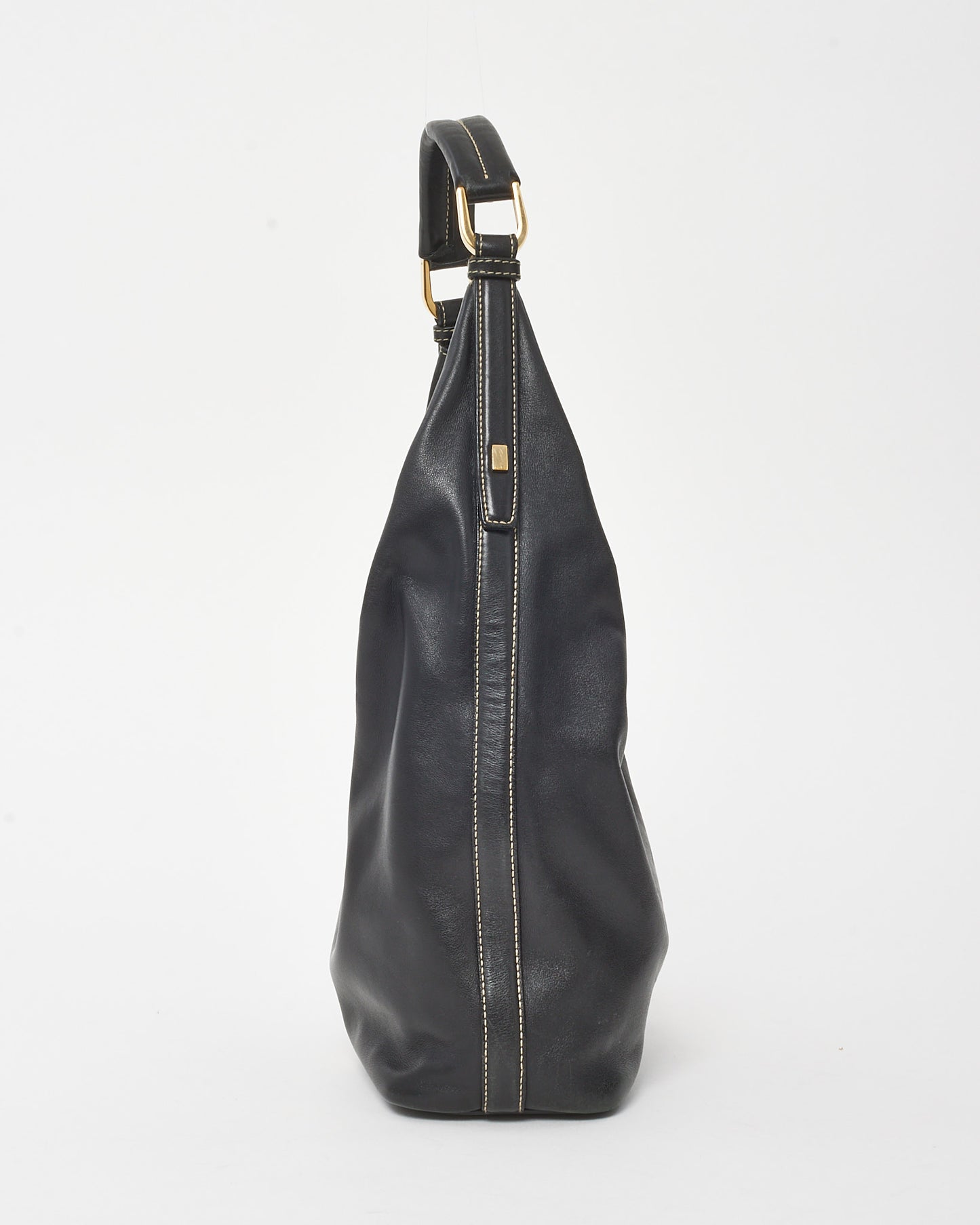 Gucci Vintage Black Leather Zip Hobo Shoulder Bag