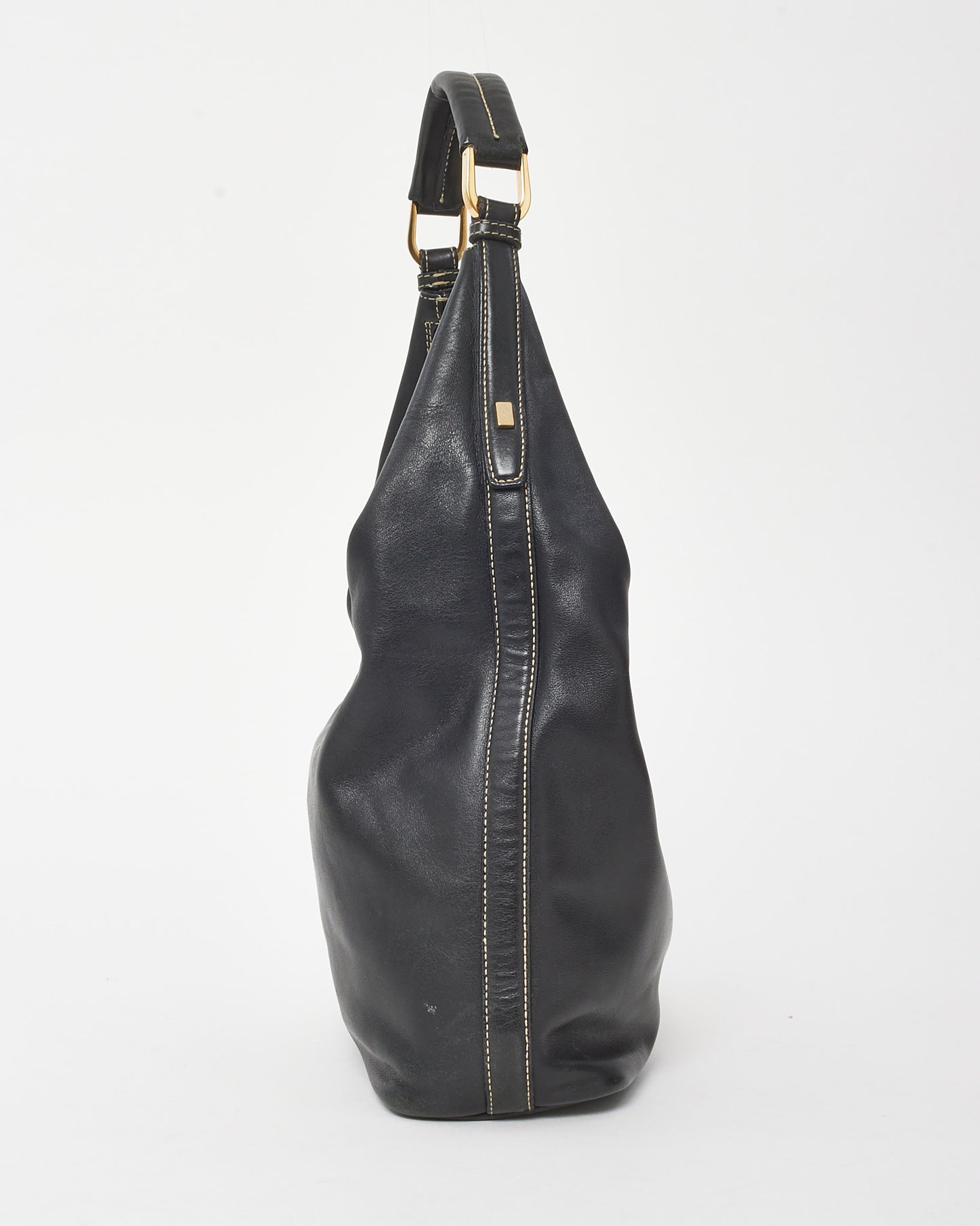 Gucci Vintage Black Leather Zip Hobo Shoulder Bag