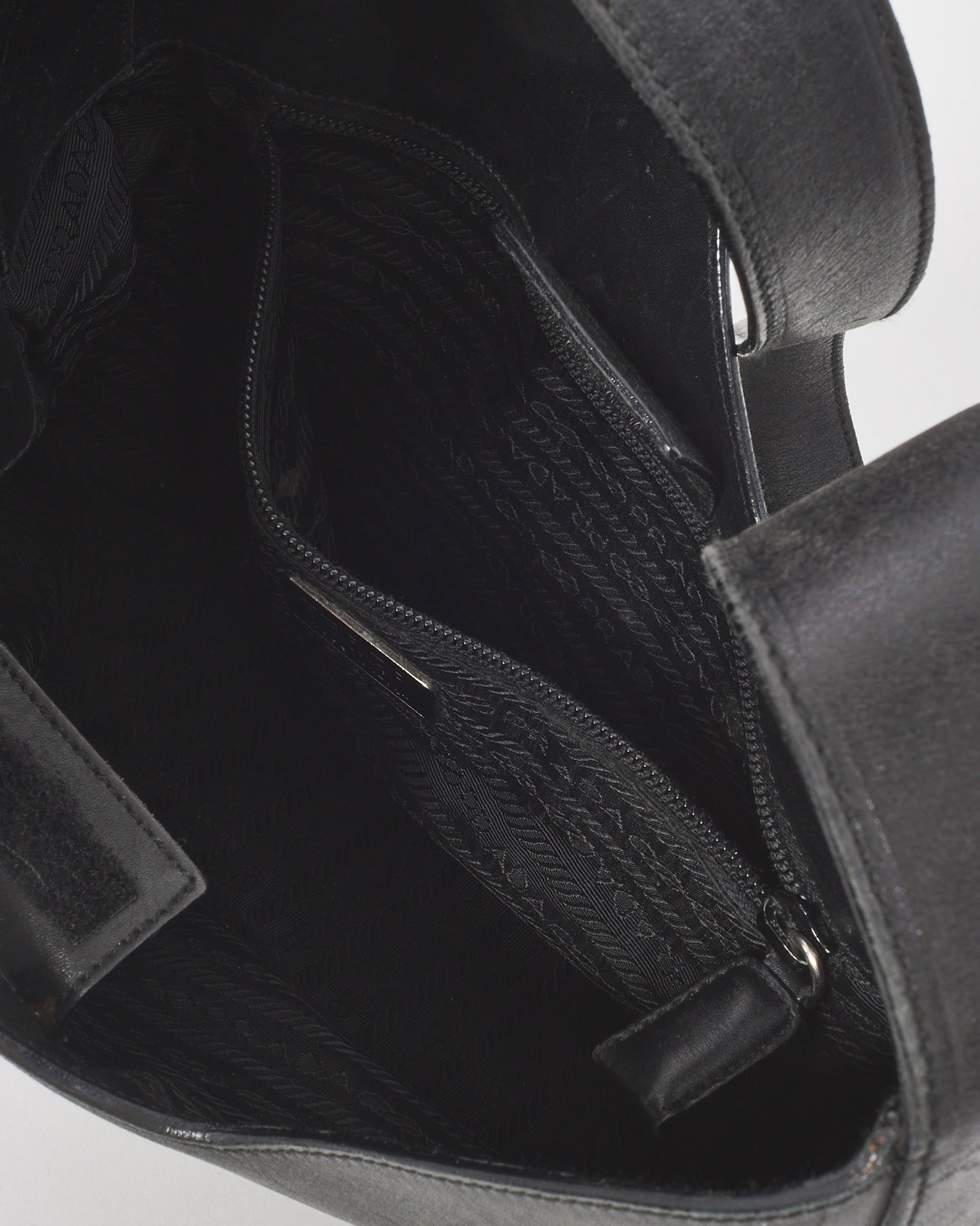 Prada Vintage Black Leather Logo Asymmetrical Shoulder Bag