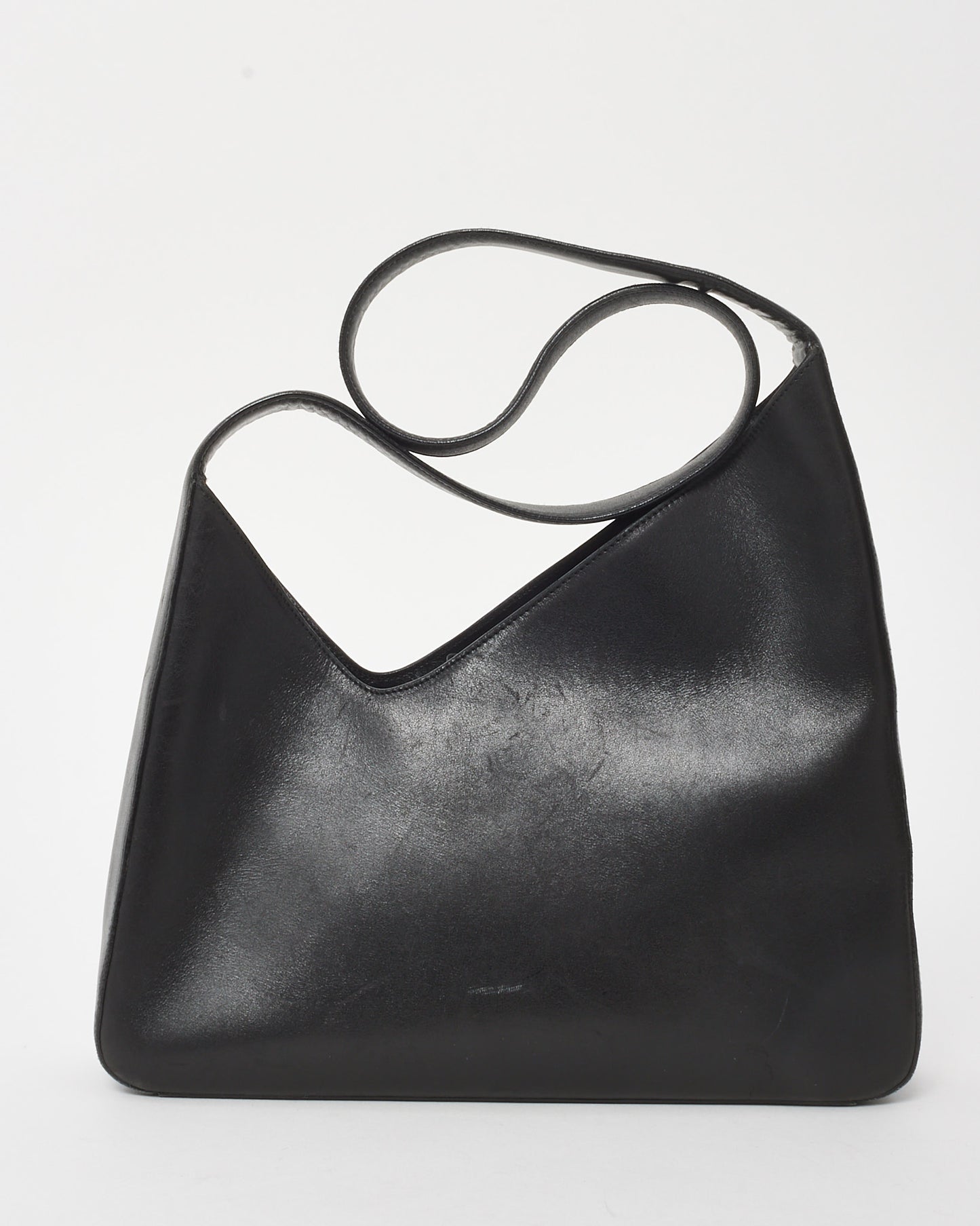 Prada Vintage Black Leather Logo Asymmetrical Shoulder Bag