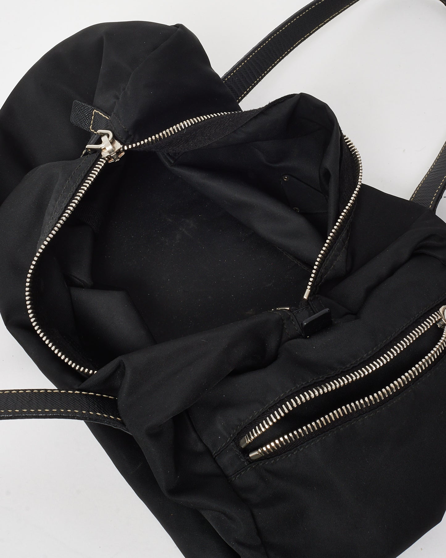 Prada Black Leather Trim Nylon Tessuto Bauletto Bowler Bag