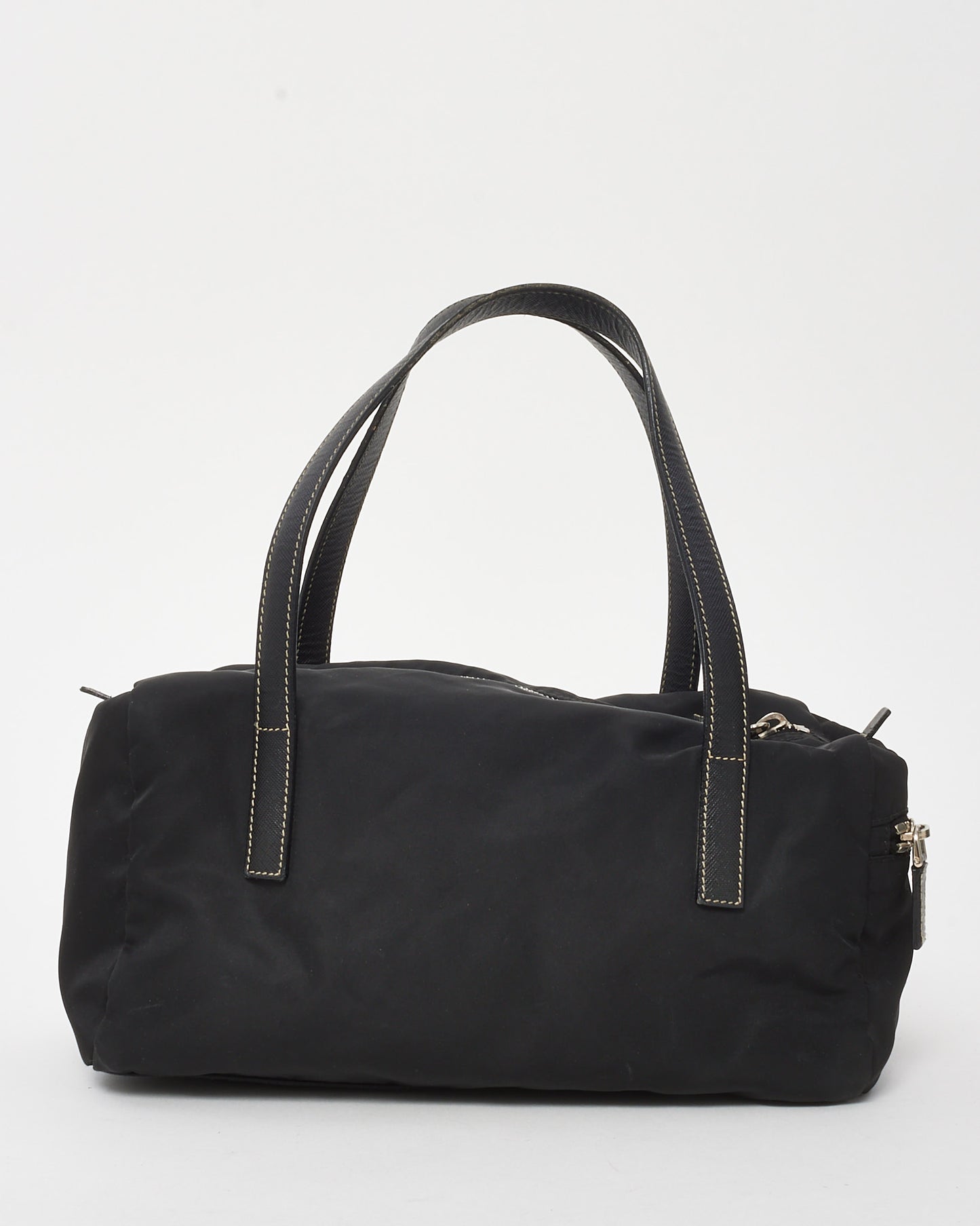 Prada Black Leather Trim Nylon Tessuto Bauletto Bowler Bag
