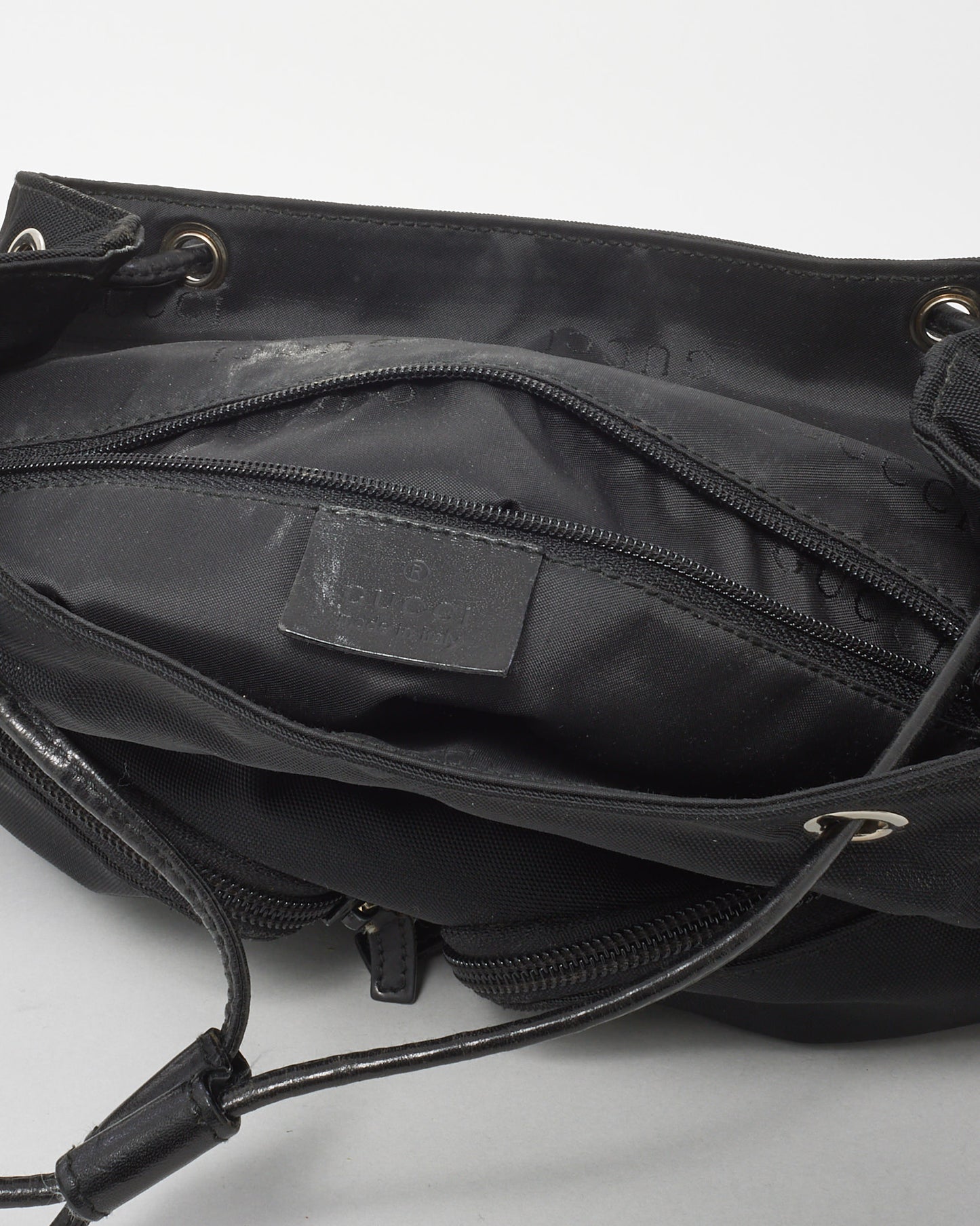 Gucci Black Canvas Logo Drawstring Rucksack Backpack