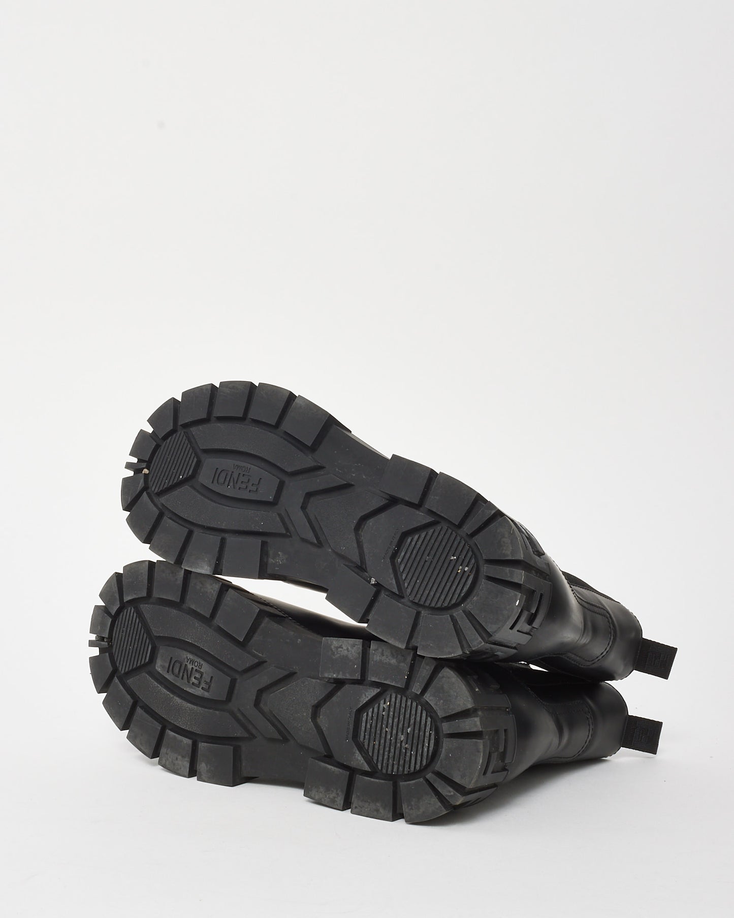 Fendi Black Leather Zucca FF Logo Lug Sole Chelsea Boots - 41