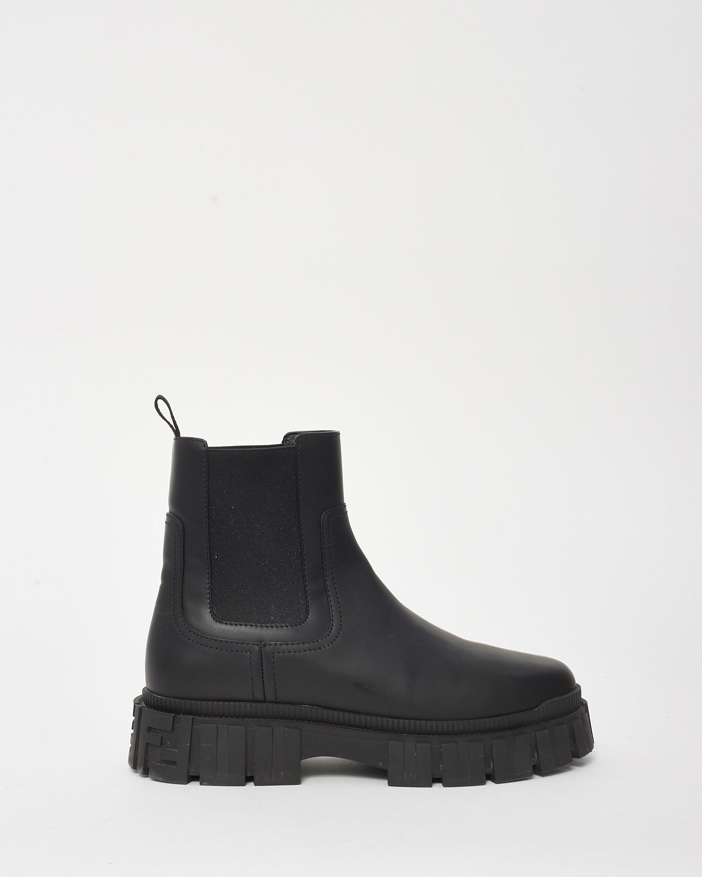 Fendi Black Leather Zucca FF Logo Lug Sole Chelsea Boots - 41