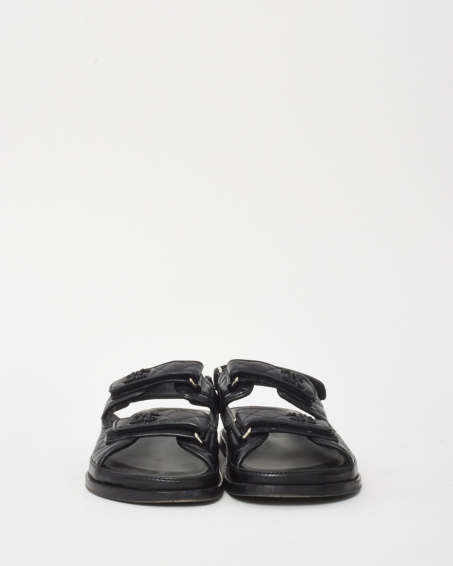 Chanel So Black Lambskin Quilted Velcro CC Logo Dad Sandals - 41