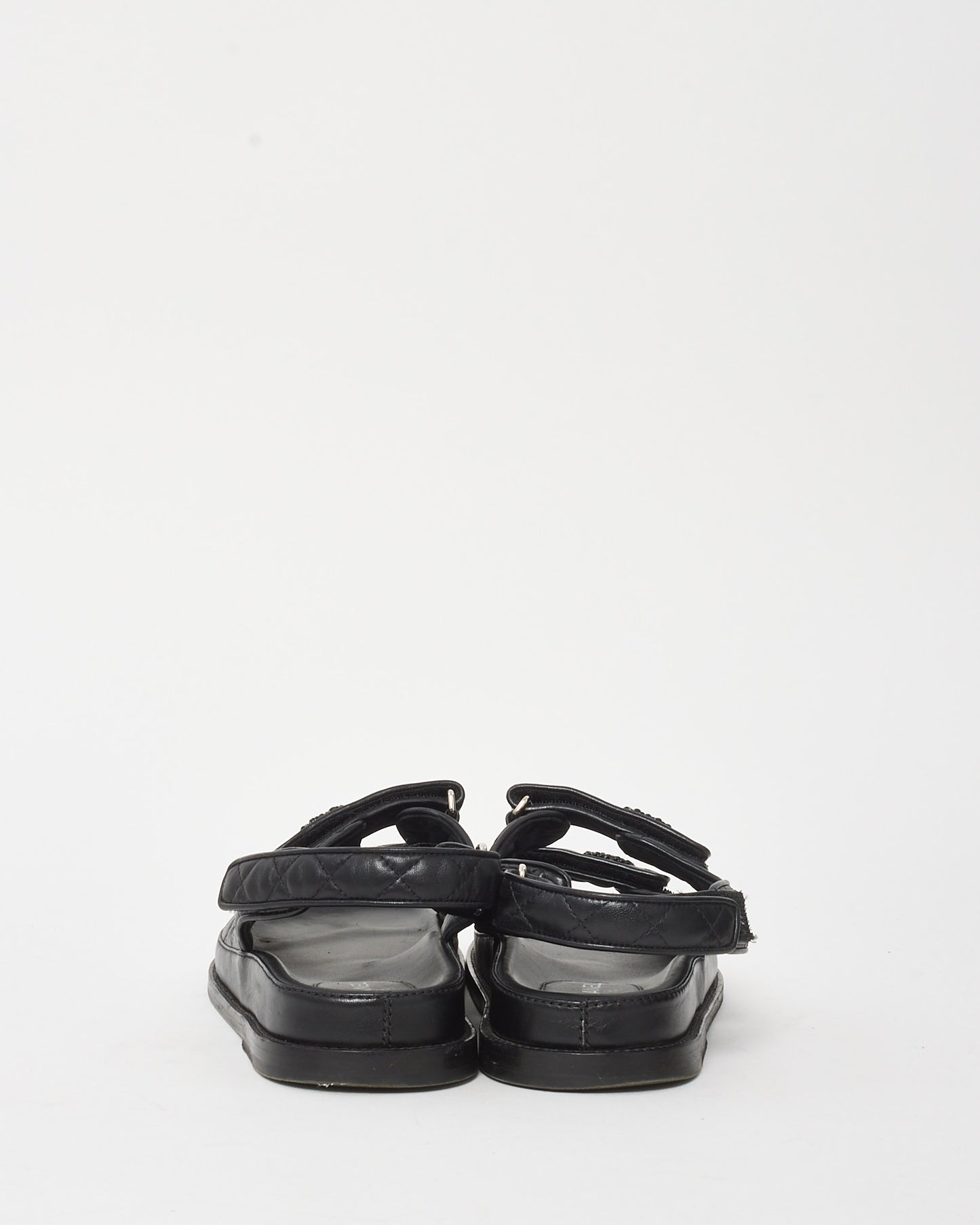 Chanel So Black Lambskin Quilted Velcro CC Logo Dad Sandals - 41