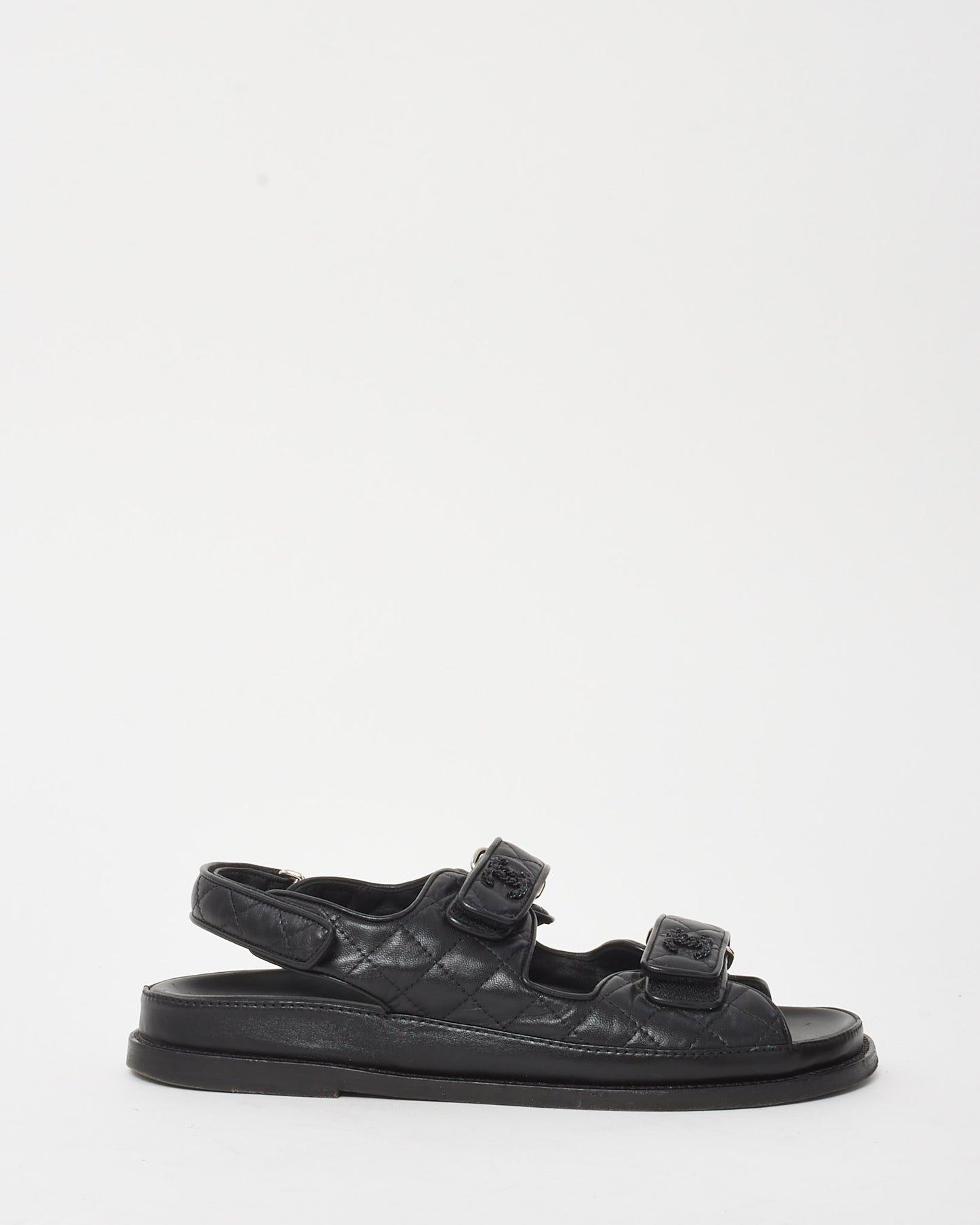 Chanel So Black Lambskin Quilted Velcro CC Logo Dad Sandals - 41