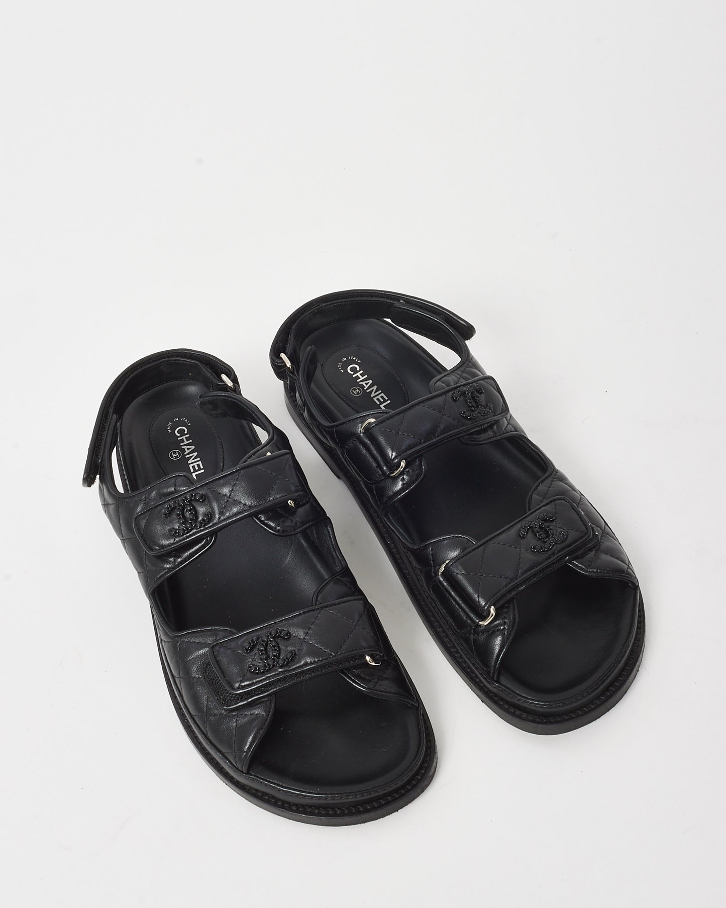 Chanel So Black Lambskin Quilted Velcro CC Logo Dad Sandals - 41