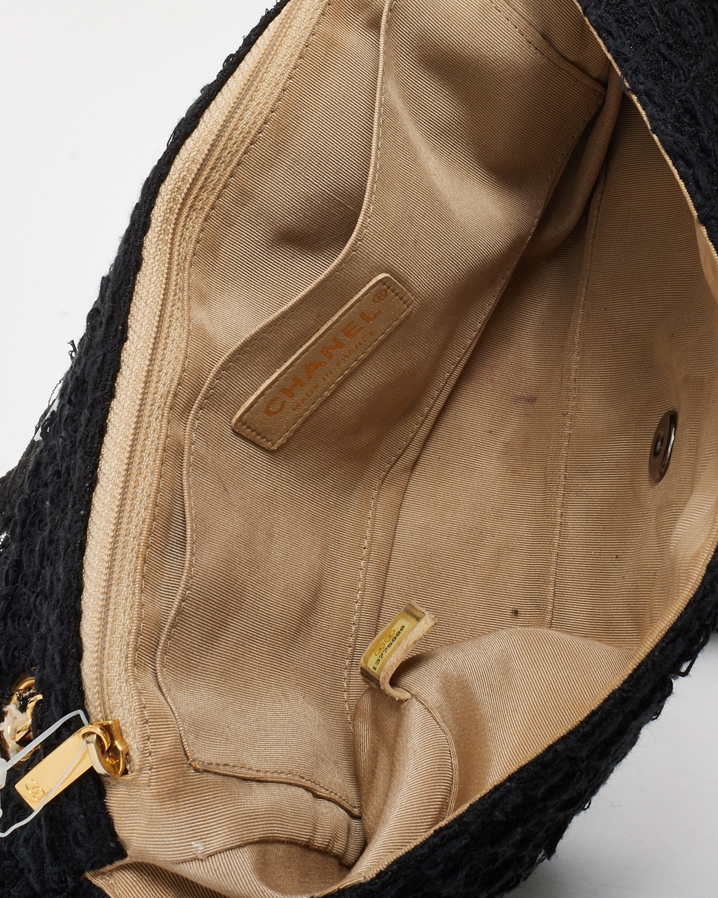 Chanel Black Tweed Medium Classic Single Flap Bag GHW