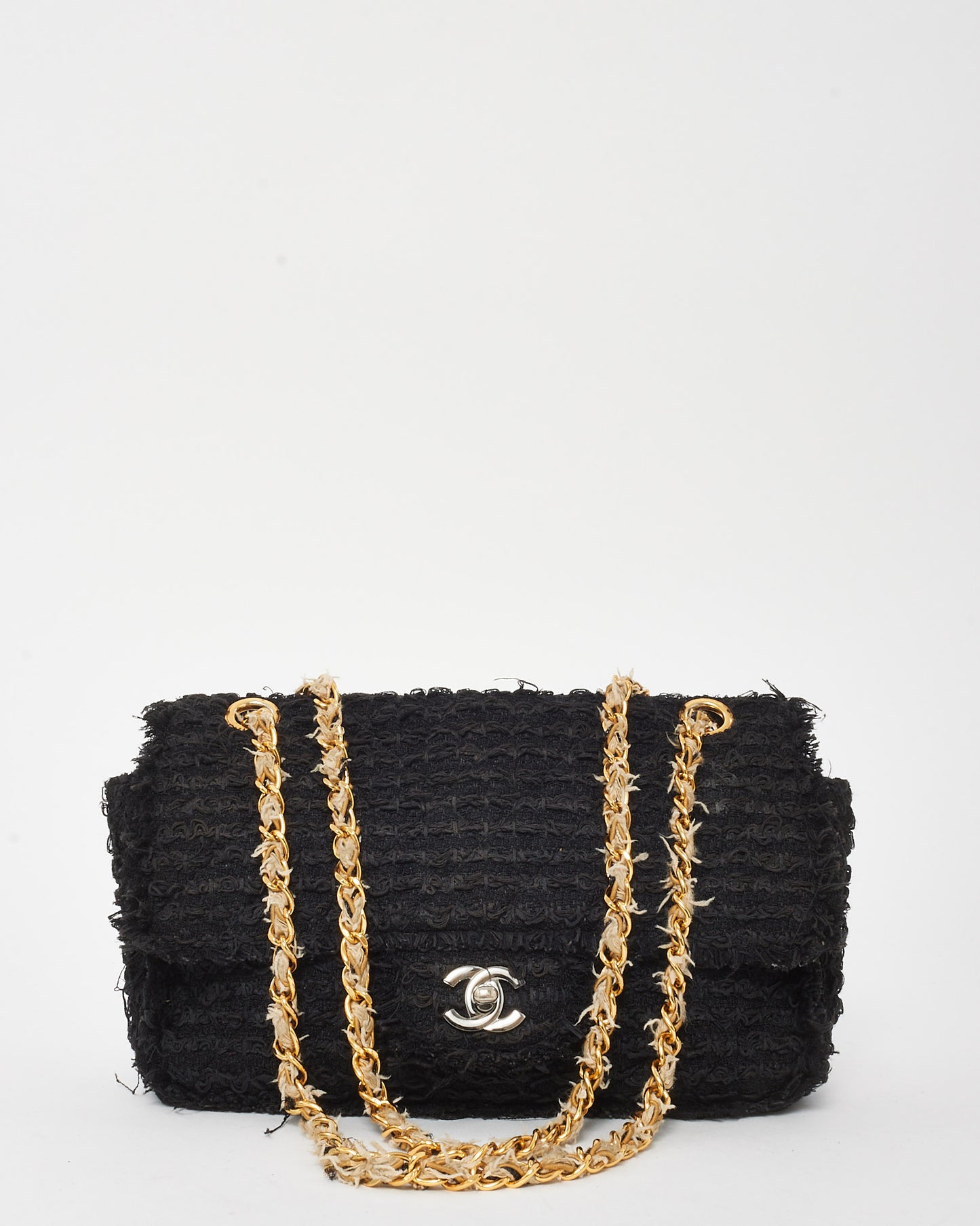 Chanel Black Tweed Medium Classic Single Flap Bag GHW