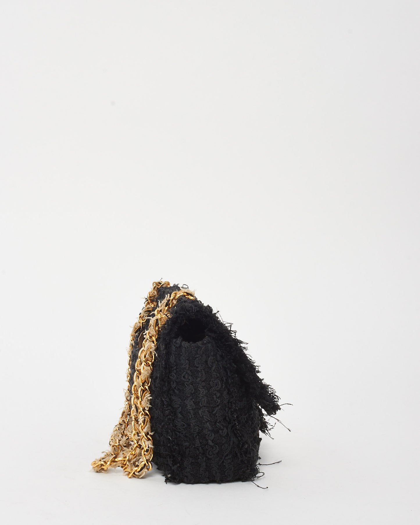 Chanel Black Tweed Medium Classic Single Flap Bag GHW