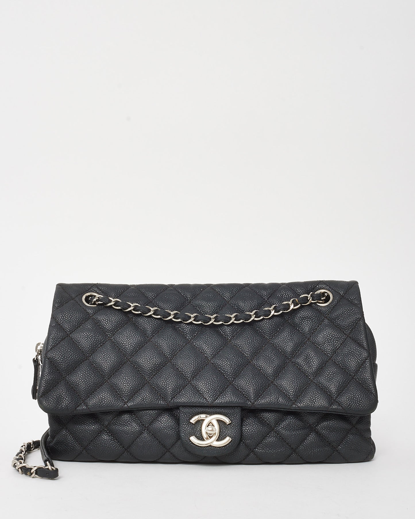 Chanel Black Quilted Caviar Leather Jumbo Easy Flap Bag SHW