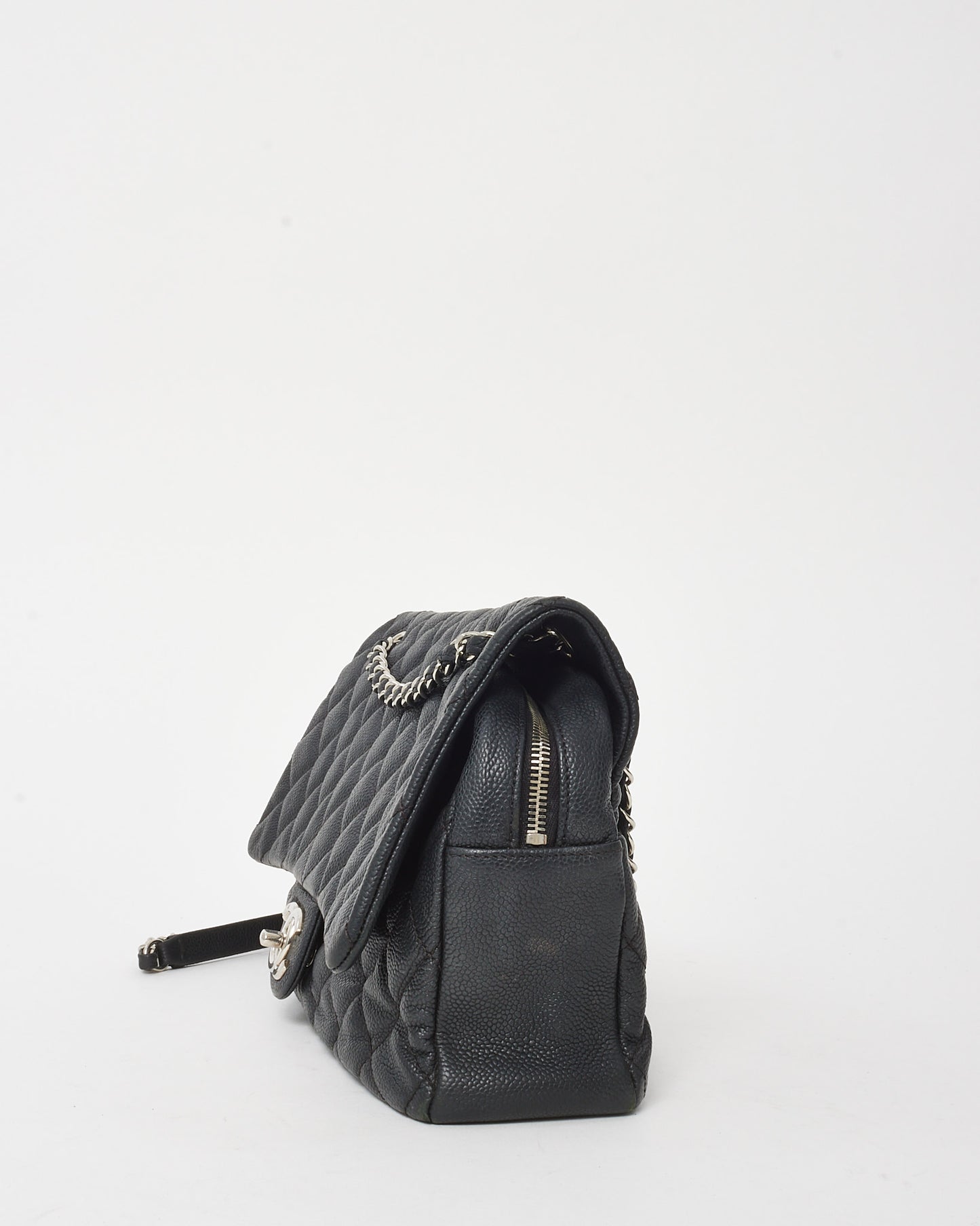 Chanel Black Quilted Caviar Leather Jumbo Easy Flap Bag SHW